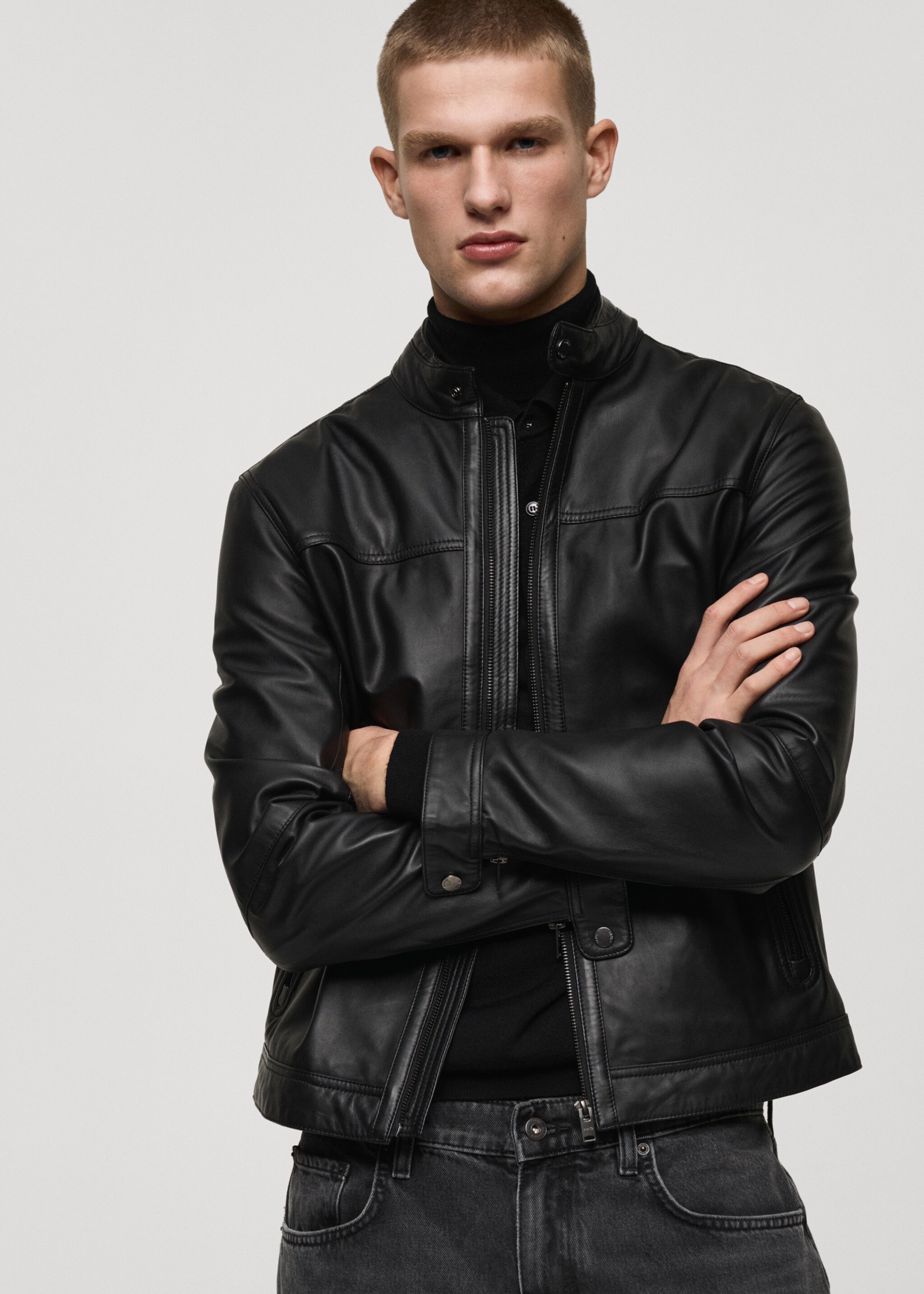 Nappa leather biker jacket - Medium plane, Black. Ref: 87070575-00.