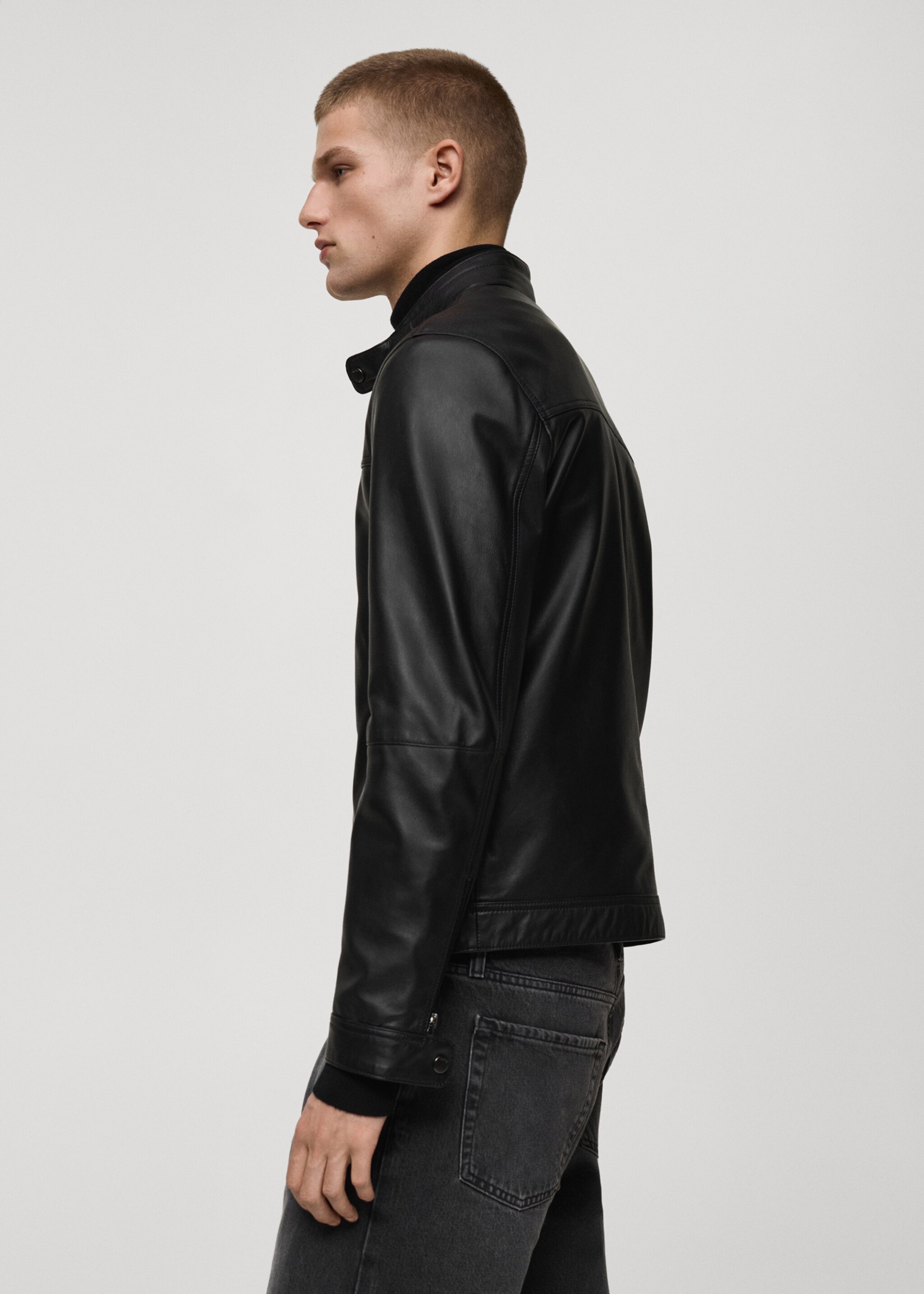 Nappa leather biker jacket - Details of the article 2, Black. Ref: 87070575-00.