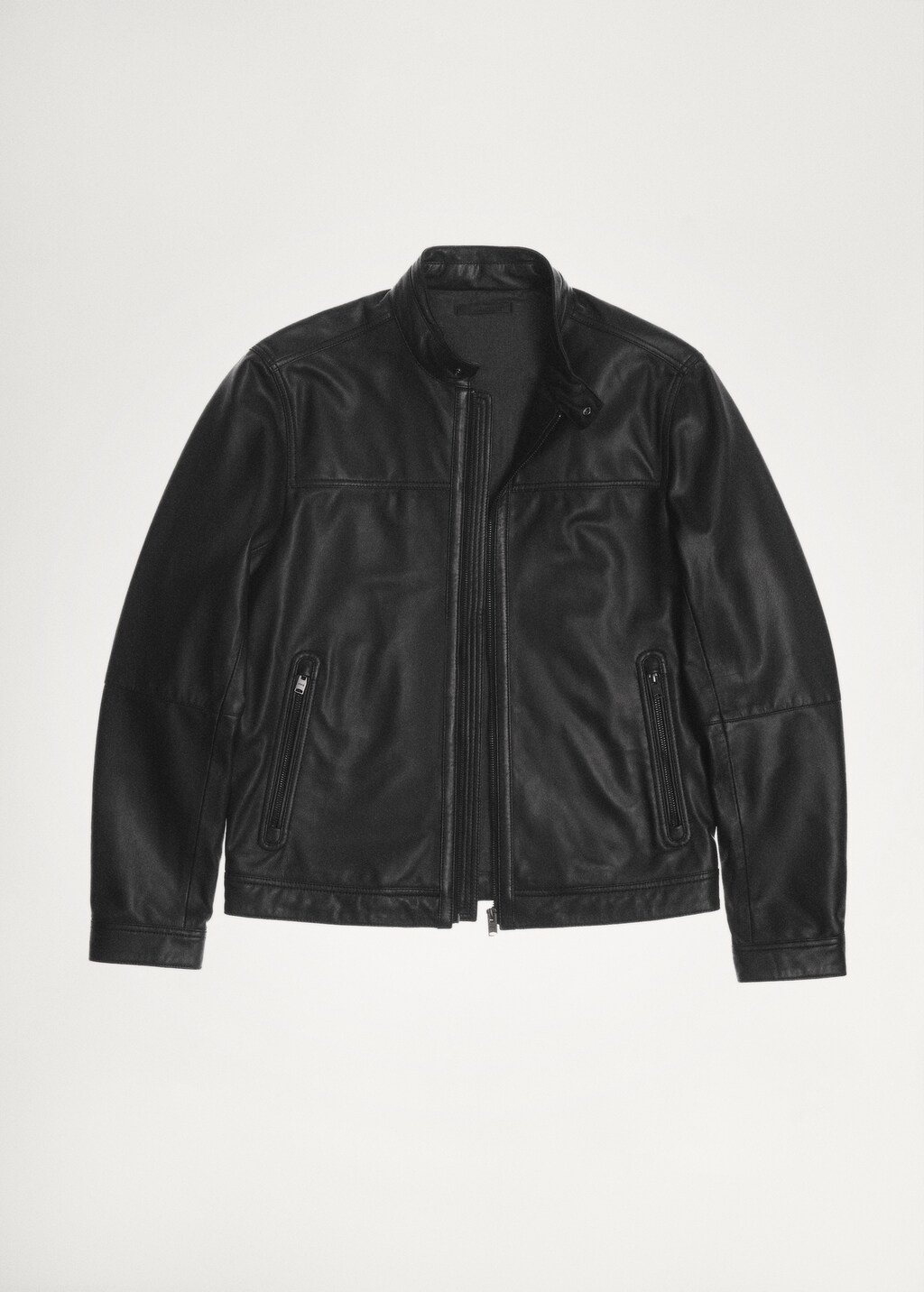 MNG MANGO ノーカラー レザージャケット 羊革 L〜XL Nappa leather biker jacket - Men | MANGO OUTLET USA