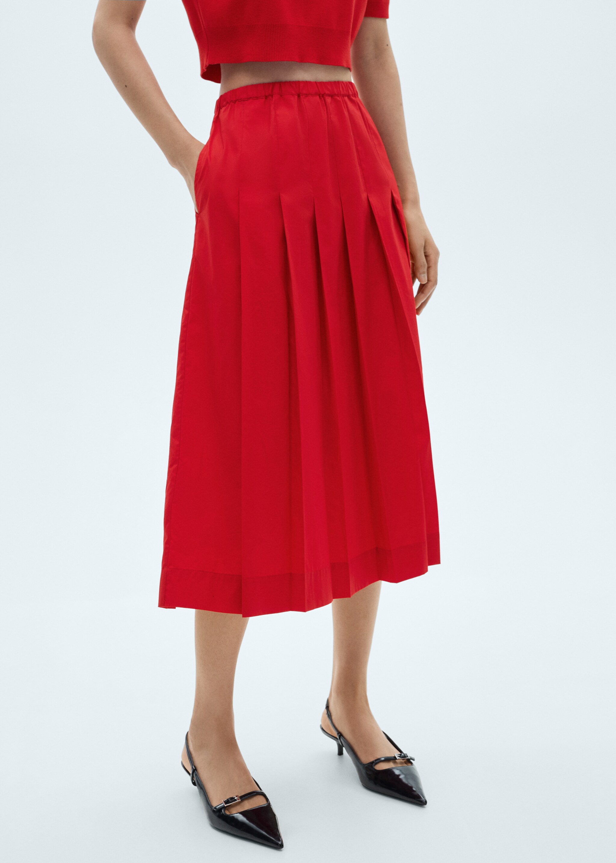Cotton pleated skirt - Medium plane, Red. Ref: 87070580-00.