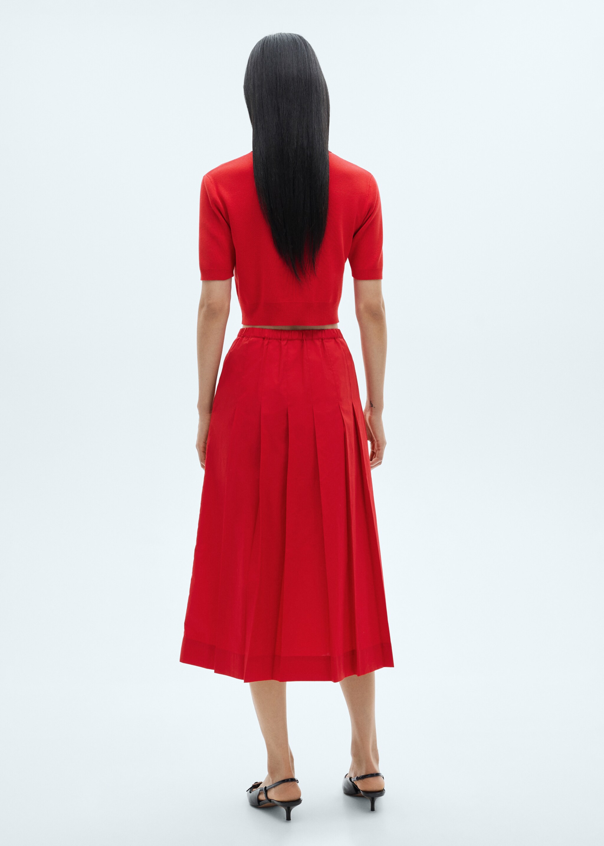 Cotton pleated skirt - Reverse of the article, Red. Ref: 87070580-00.