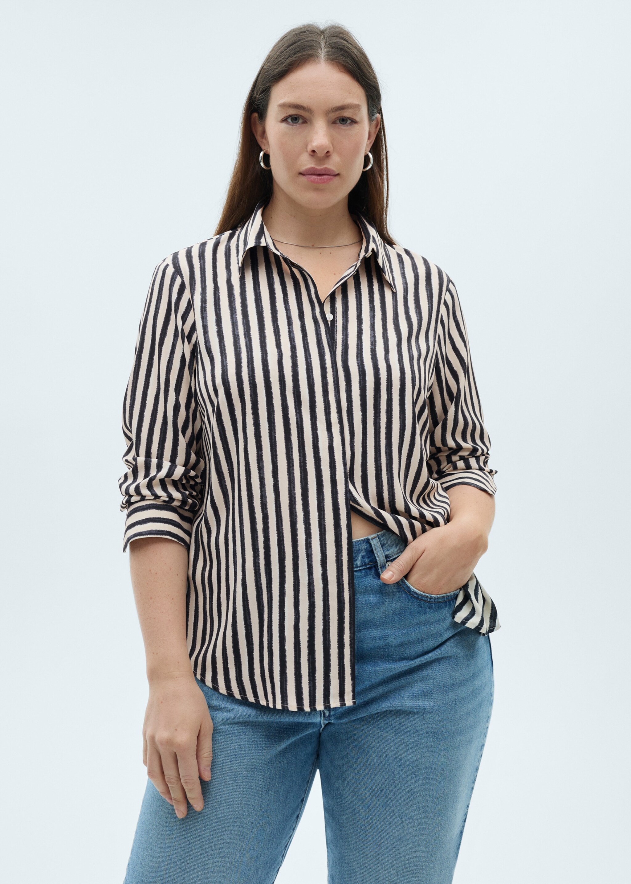 Striped flowy shirt - Details of the article 5, Ecru. Ref: 87070593-00.