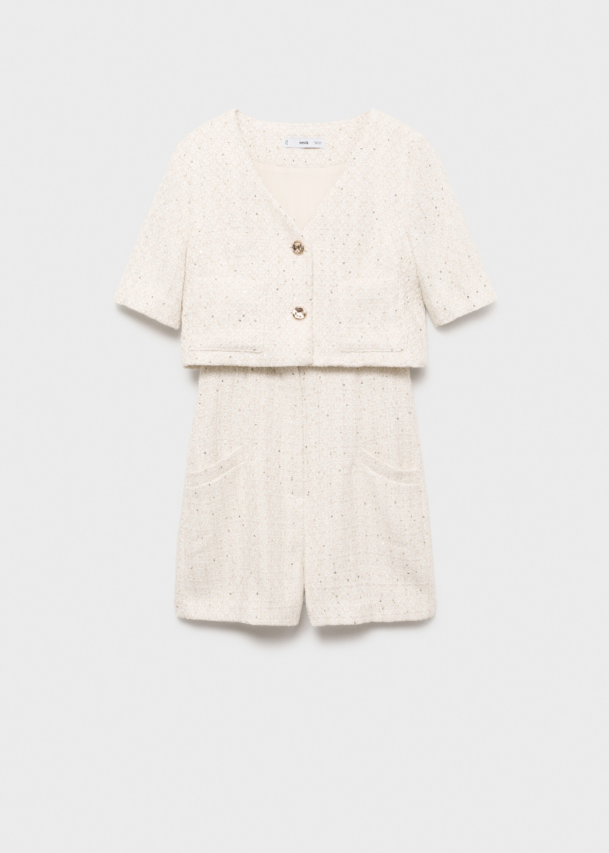 Short-sleeved tweed jumpsuit - Article without model, Ecru. Ref: 87070595-00.