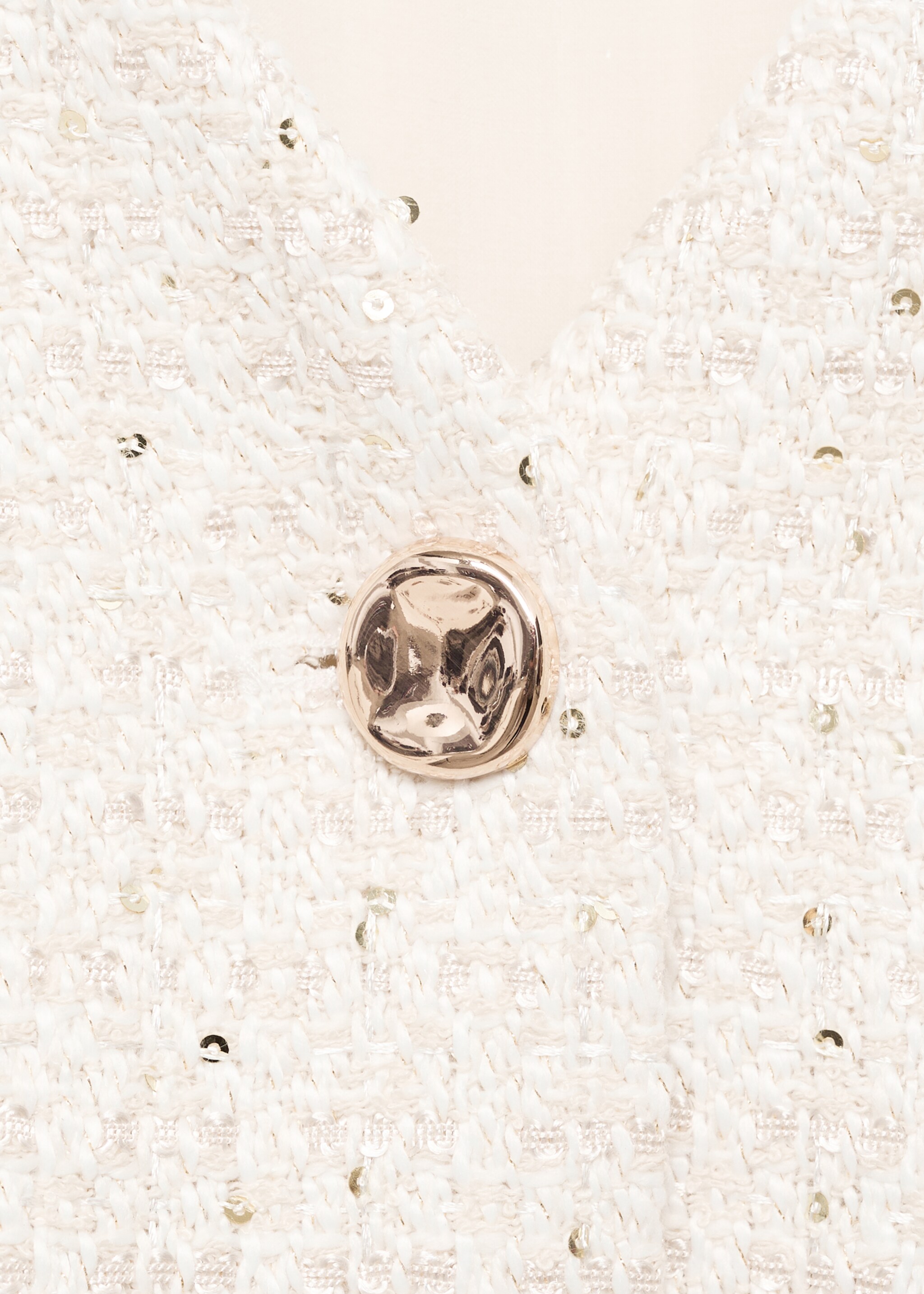 Short-sleeved tweed jumpsuit - Details of the article 8, Ecru. Ref: 87070595-00.