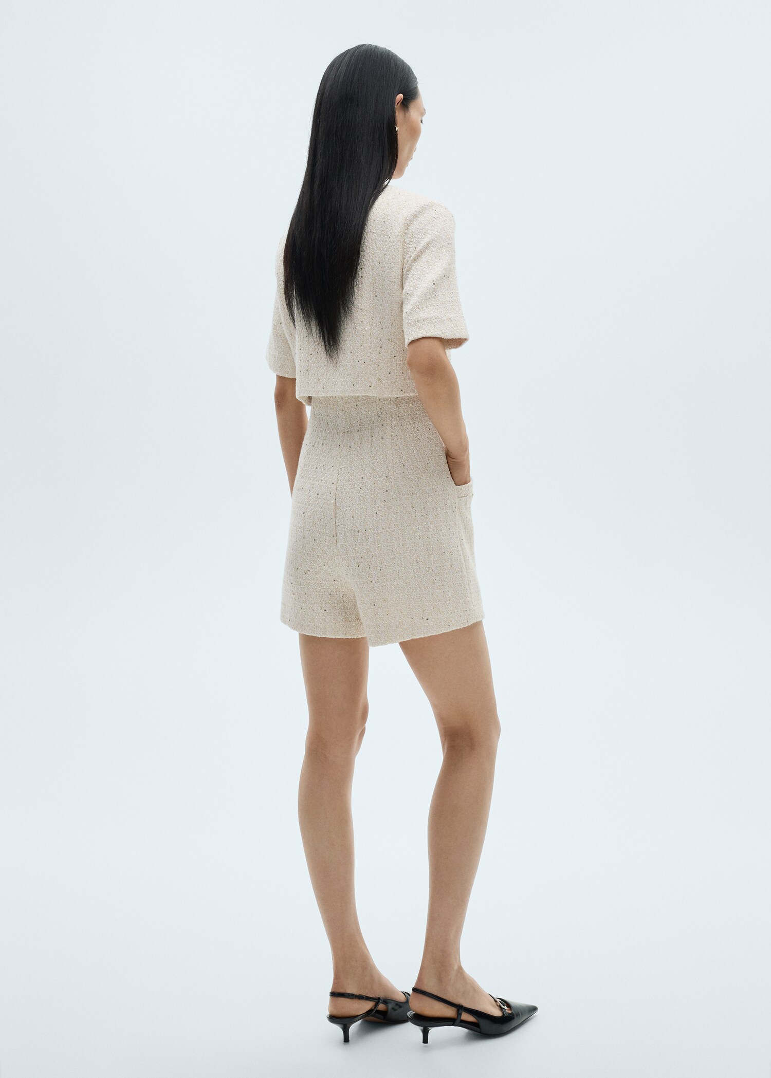 Short-sleeved tweed jumpsuit - Reverse of the article