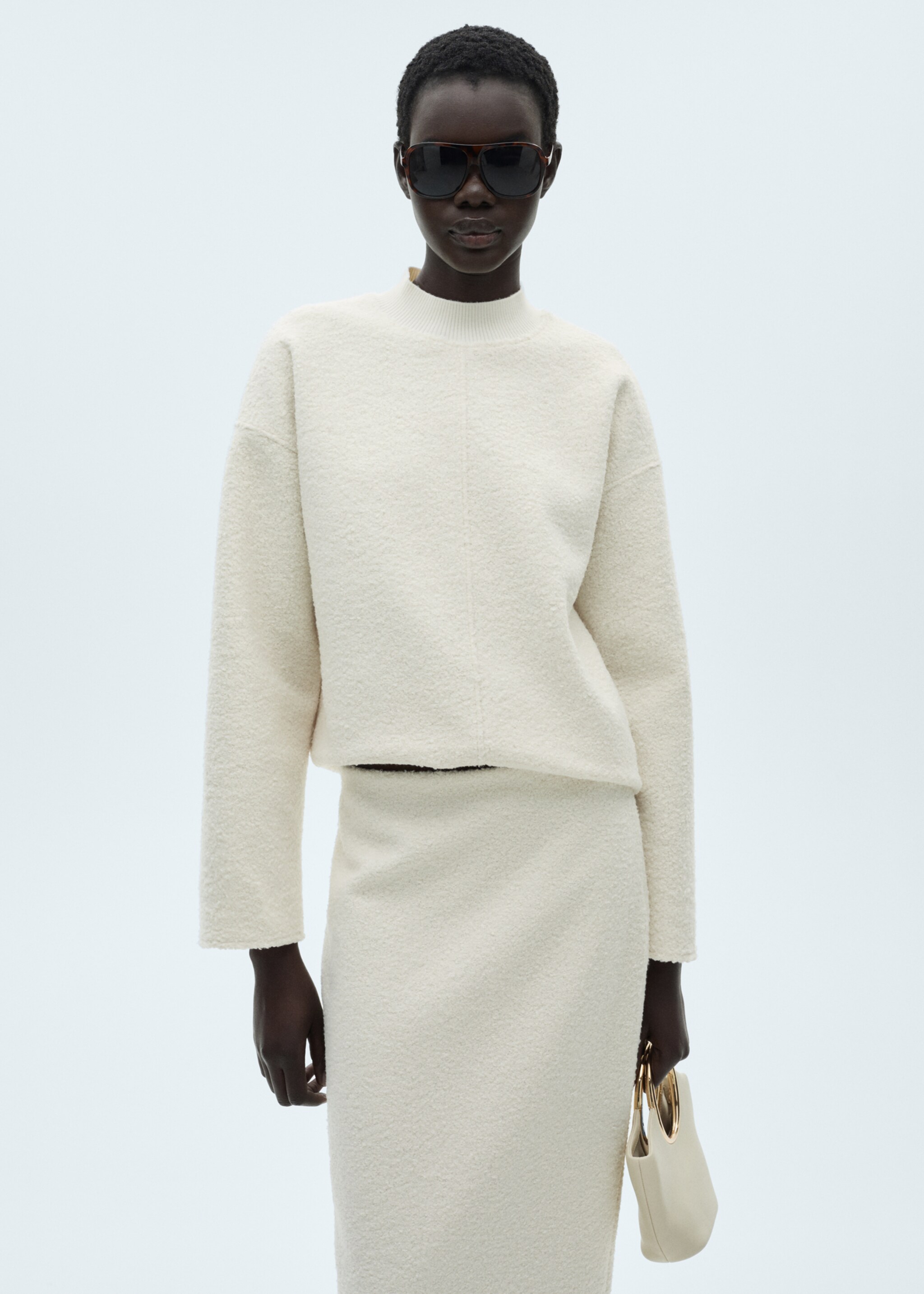 Saia midi bouclé - Pormenor do artigo 1, Cru. Ref: 87070611-00.