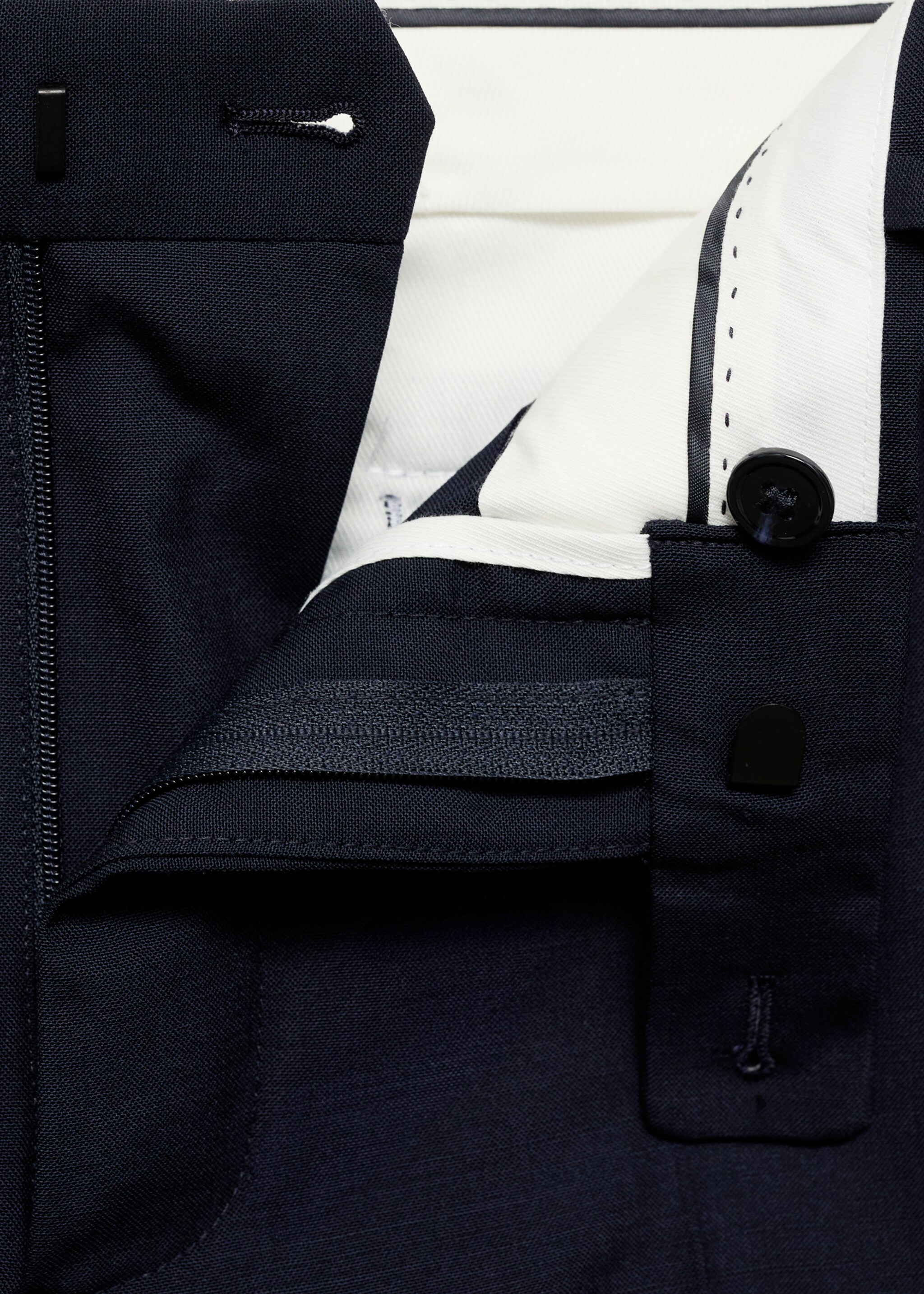 Pantalón traje Turín 100% lana - Detalle del artículo 8, Azul marino oscuro. Ref: 87070614-00.