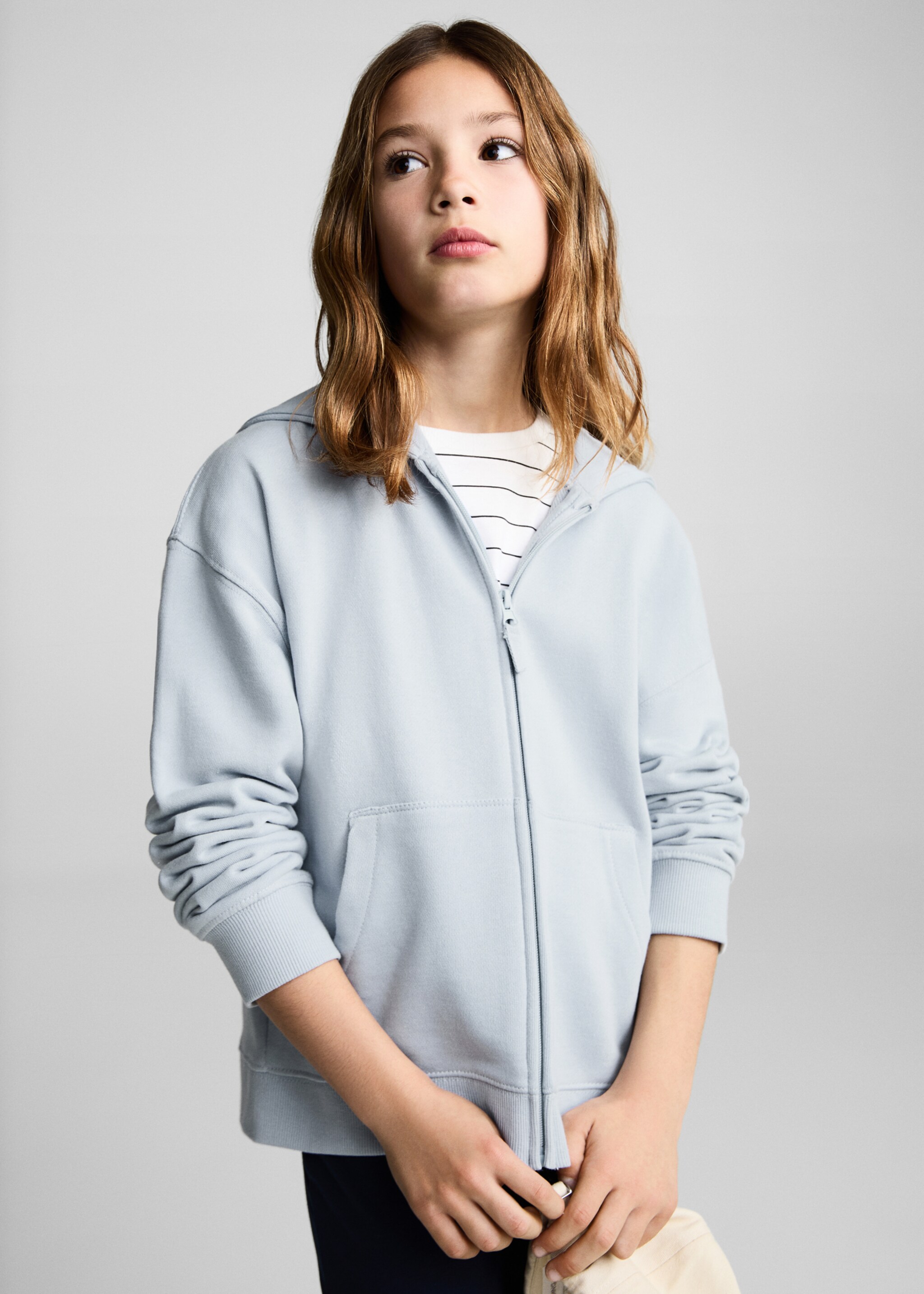 Sweatshirt with open hood - Medium plane, Sky Blue. Ref: 87070620-00.