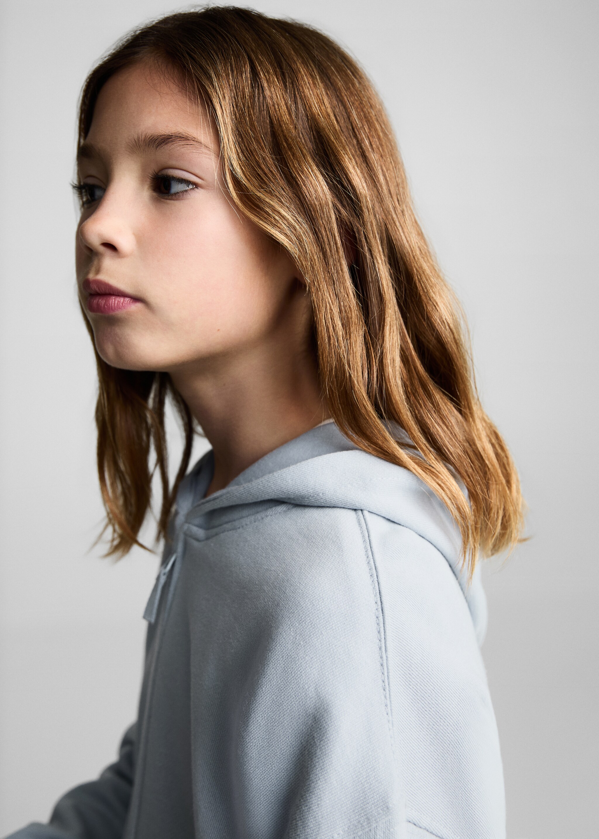 Sweatshirt with open hood - Details of the article 1, Sky Blue. Ref: 87070620-00.