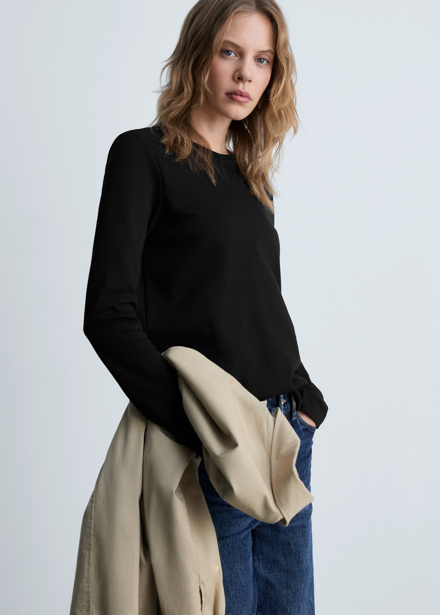 Long sleeve cotton t-shirt - Medium plane