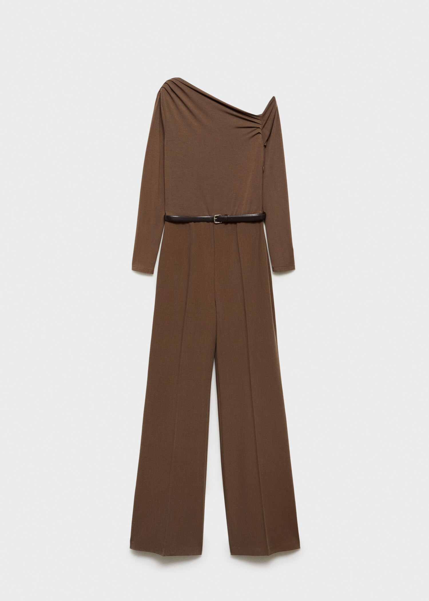 Combined-fabric jumpsuit with belt - Article without model