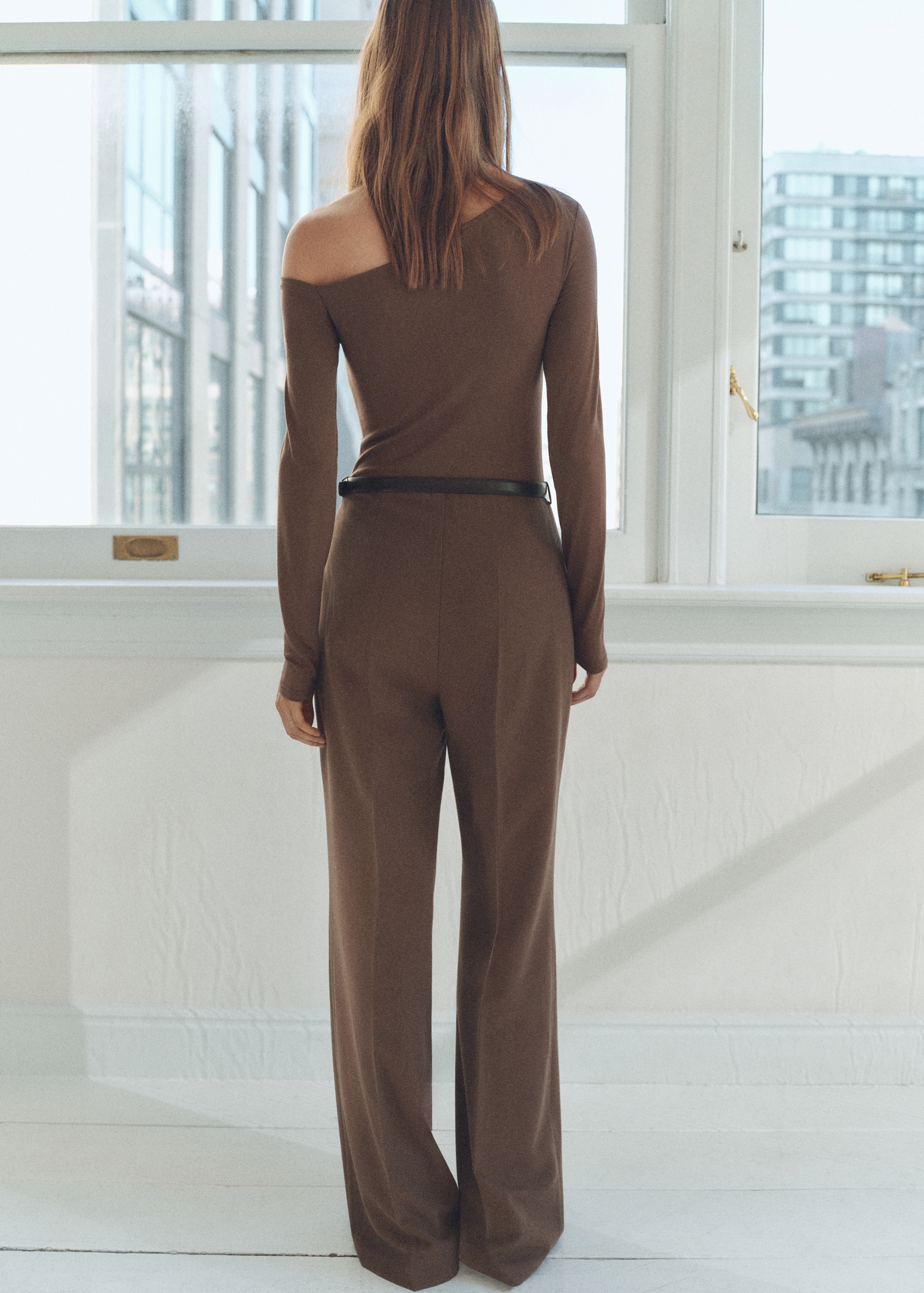 Combined-fabric jumpsuit with belt - Reverse of the article