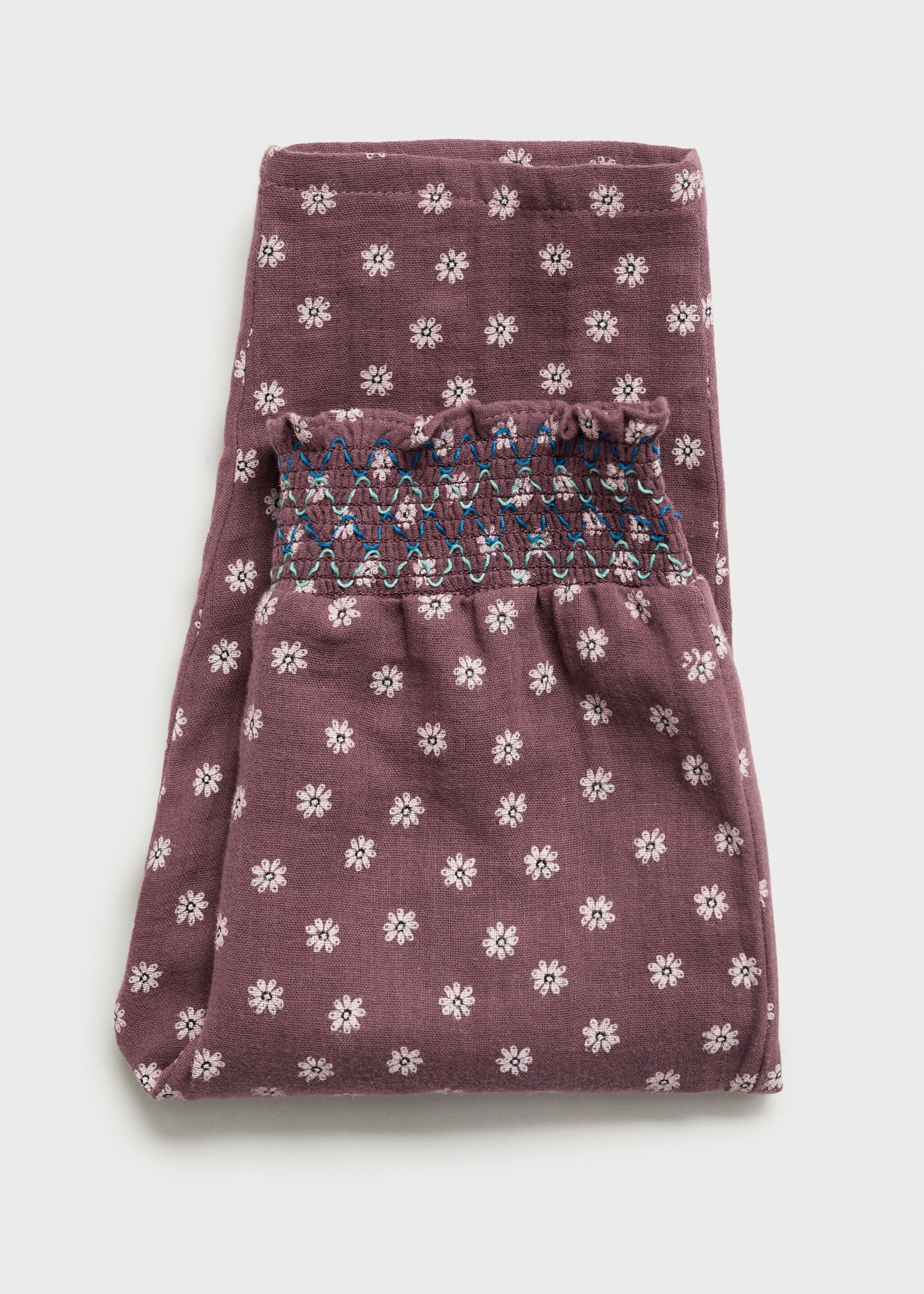 Wzorzyste bawełniane spodnie - Szczegóły artykułu 0, Kasztanowy. Ref: 87070634-00.