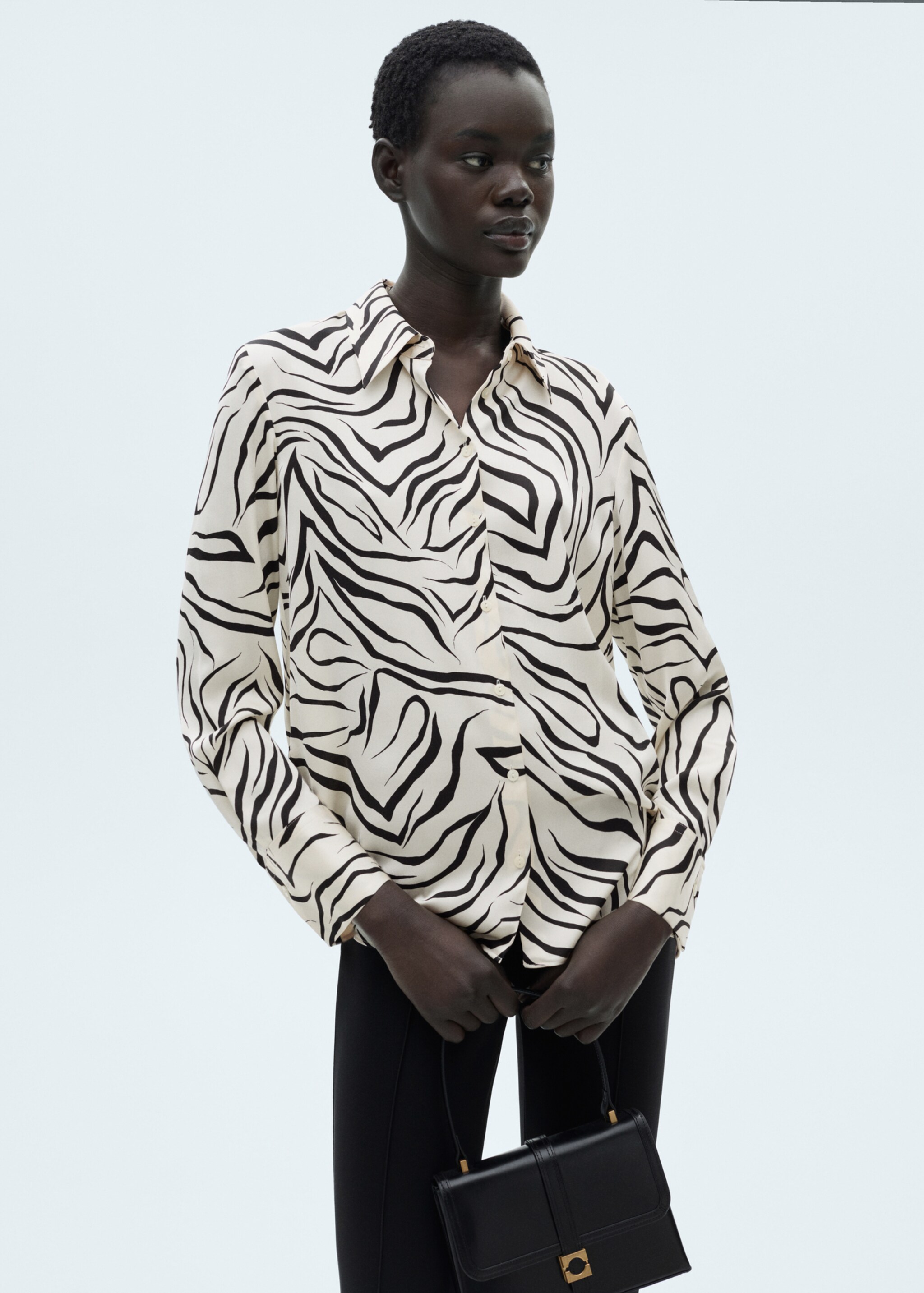 Satin print shirt - Medium plane, Ecru. Ref: 87070639-00.