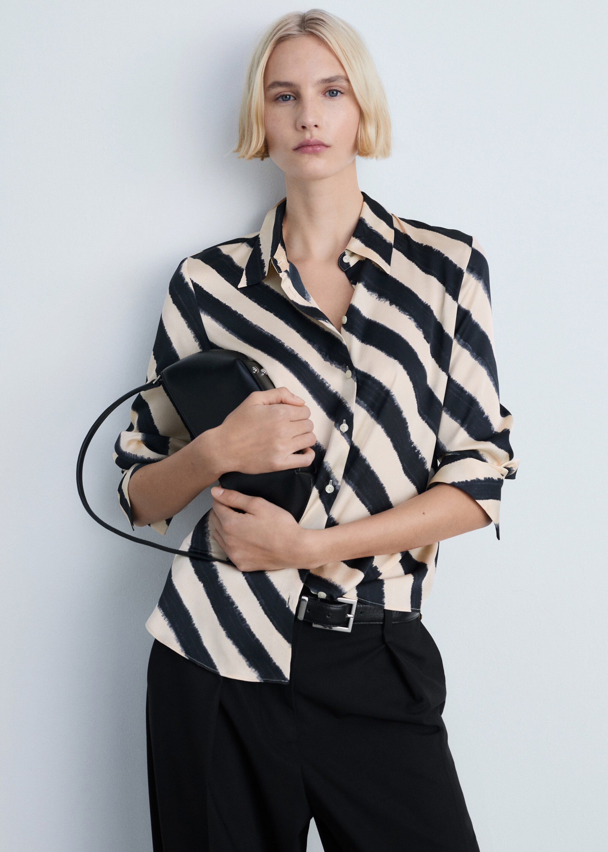 Satin print shirt - Medium plane, Grey. Ref: 87070639-00.