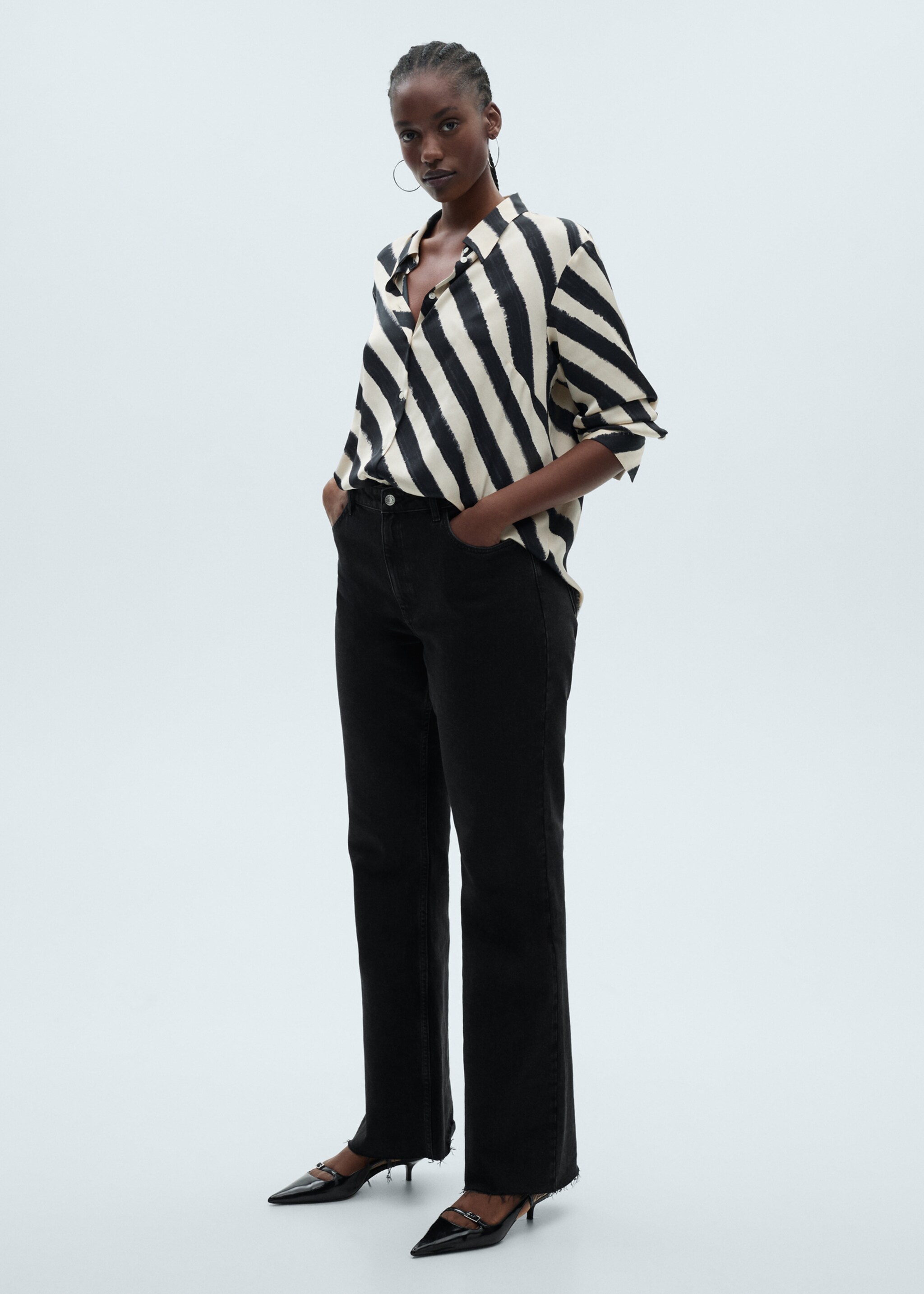 Satin print shirt - Details of the article 3, Grey. Ref: 87070639-00.