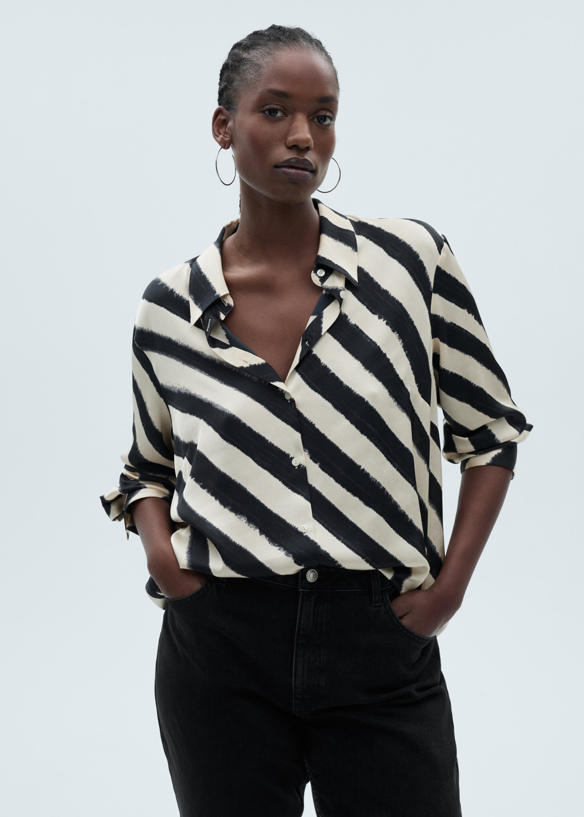 Satin print shirt - Details of the article 5, Grey. Ref: 87070639-00.