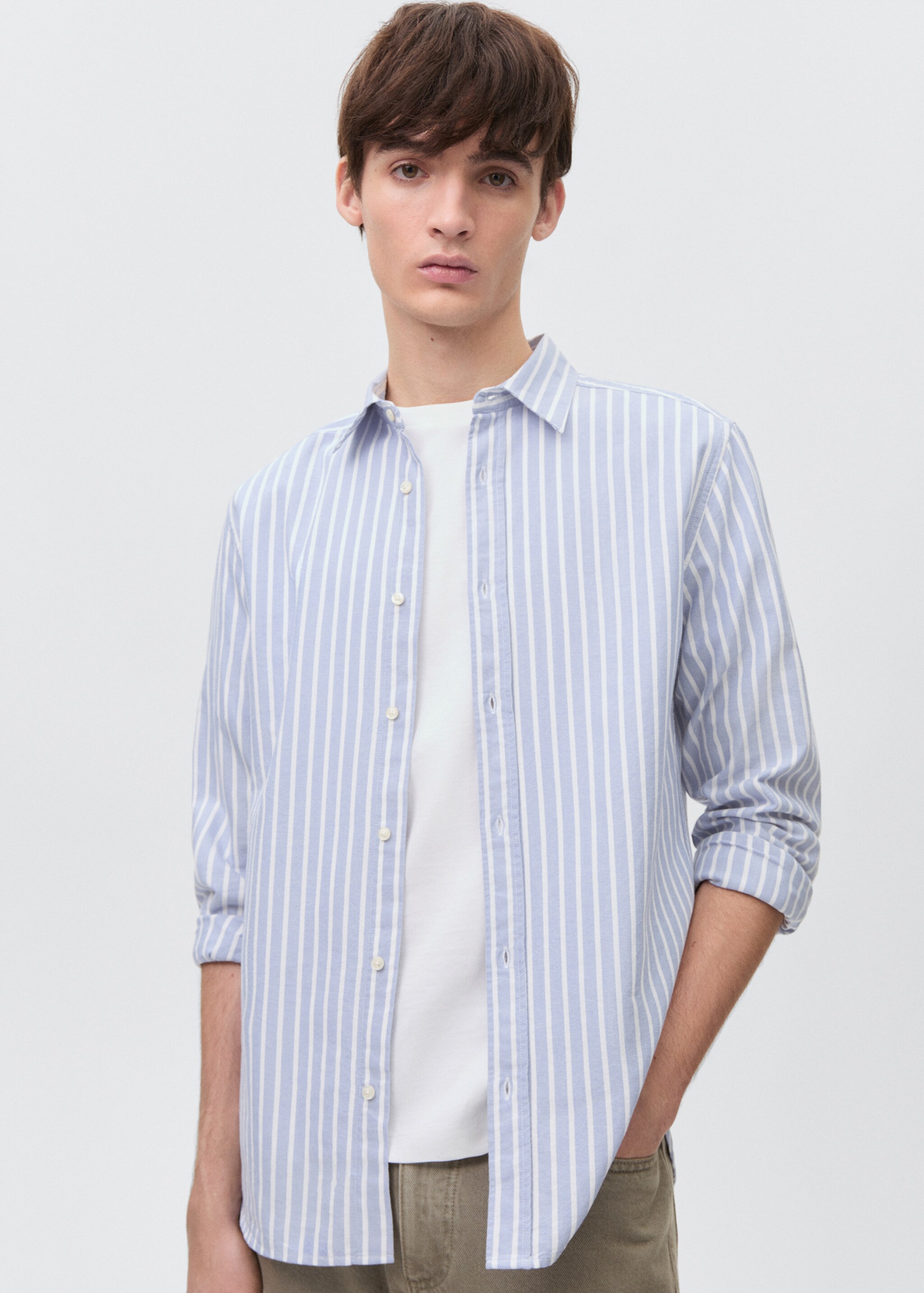 Striped Oxford shirt - Medium plane, Sky Blue. Ref: 87071054-00.