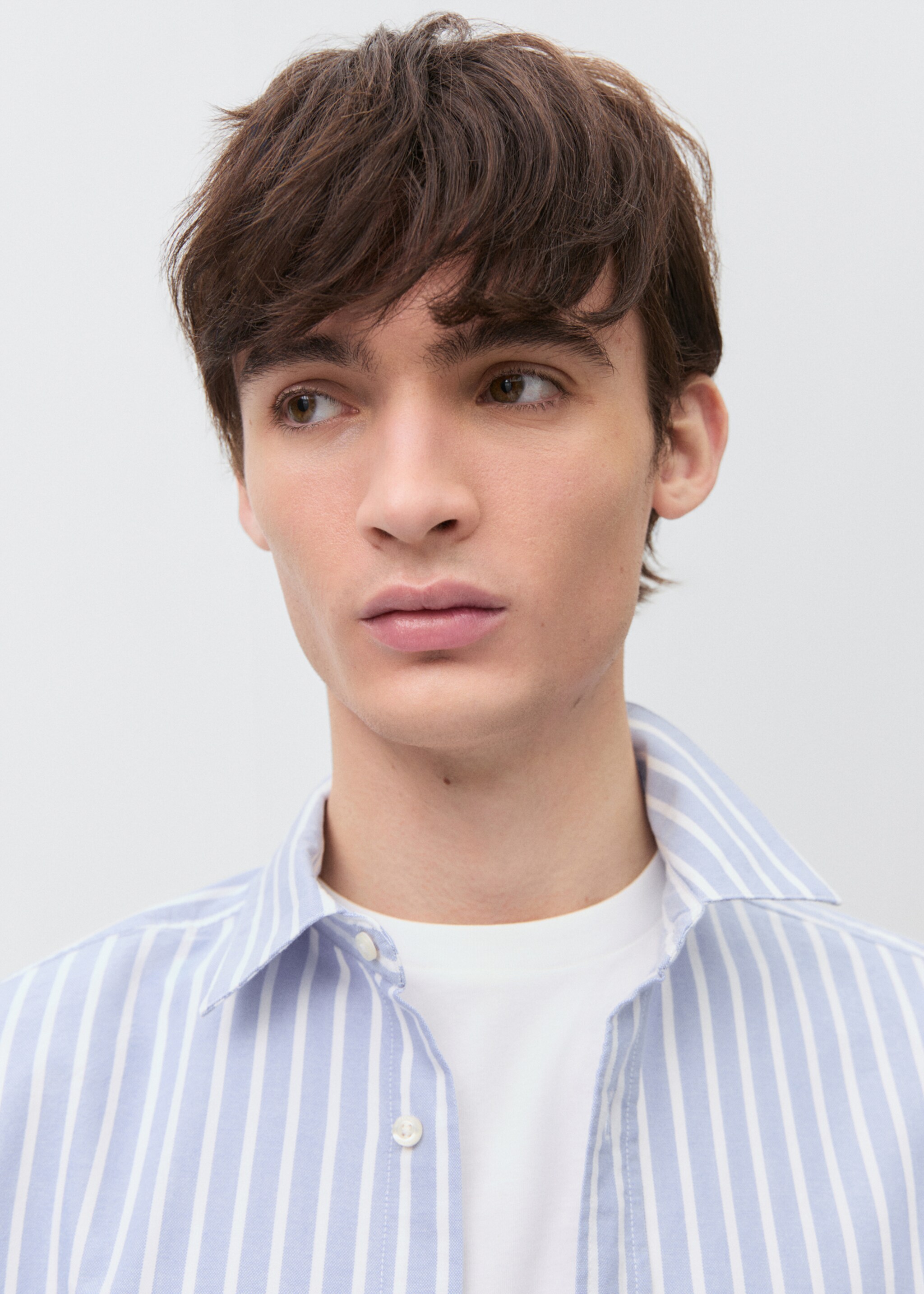 Striped Oxford shirt - Details of the article 1, Sky Blue. Ref: 87071054-00.