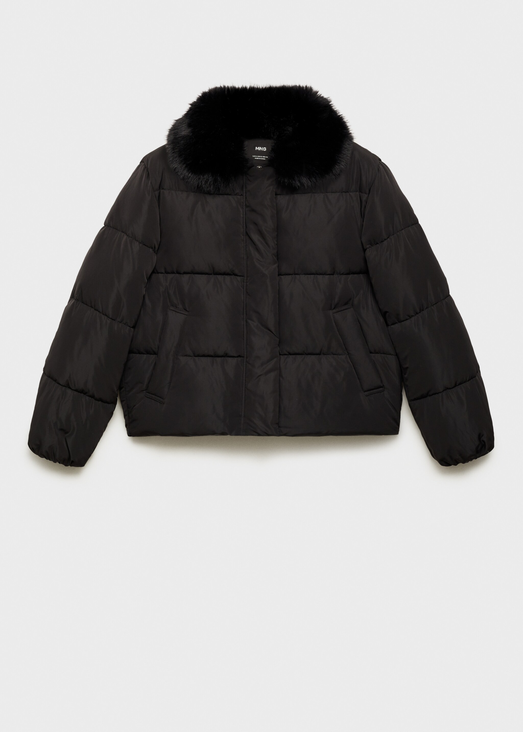 Short padded anorak with fur collar - Article without model, Black. Ref: 87071513-00.