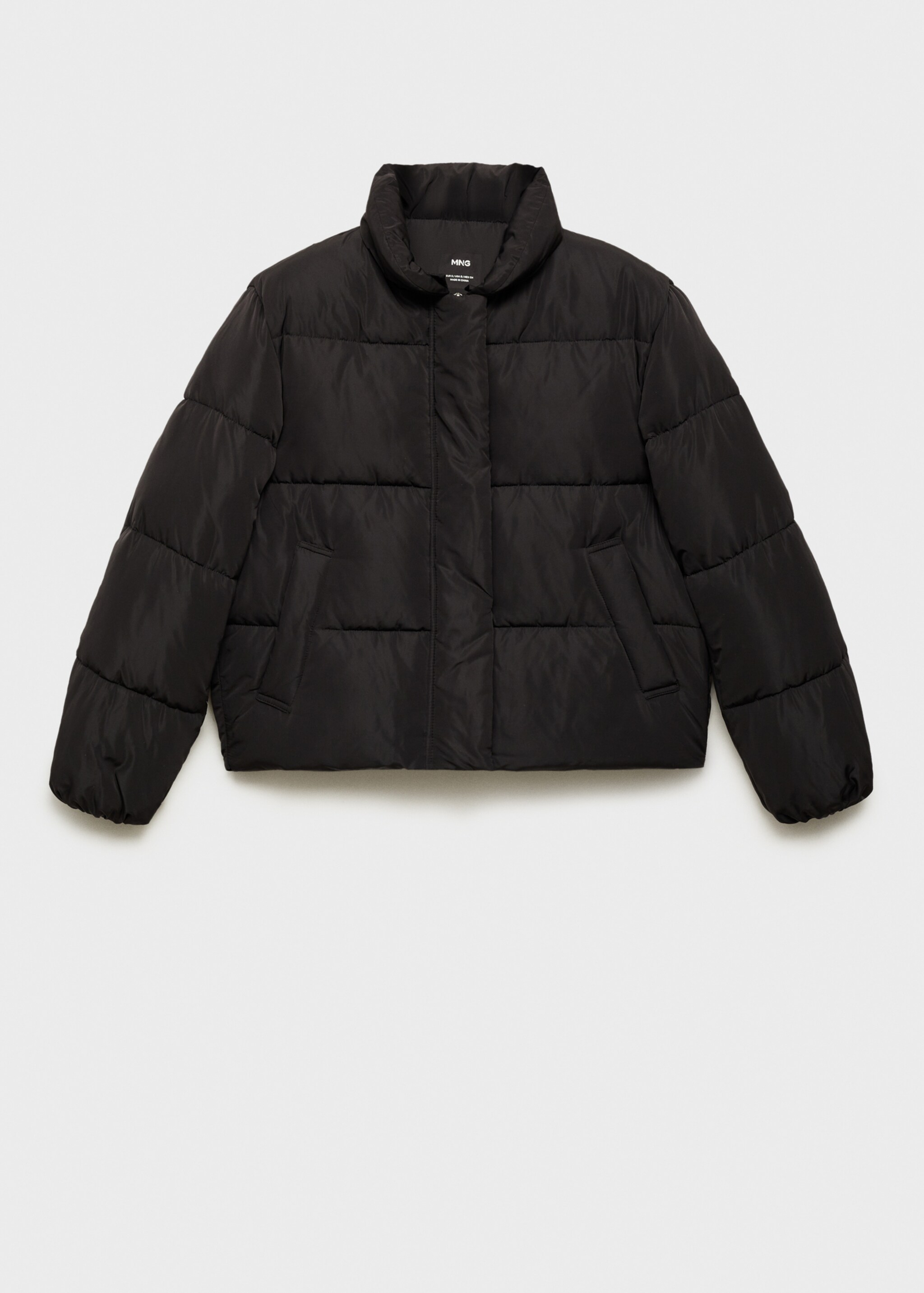 Short padded anorak with fur collar - Details of the article 8, Black. Ref: 87071513-00.