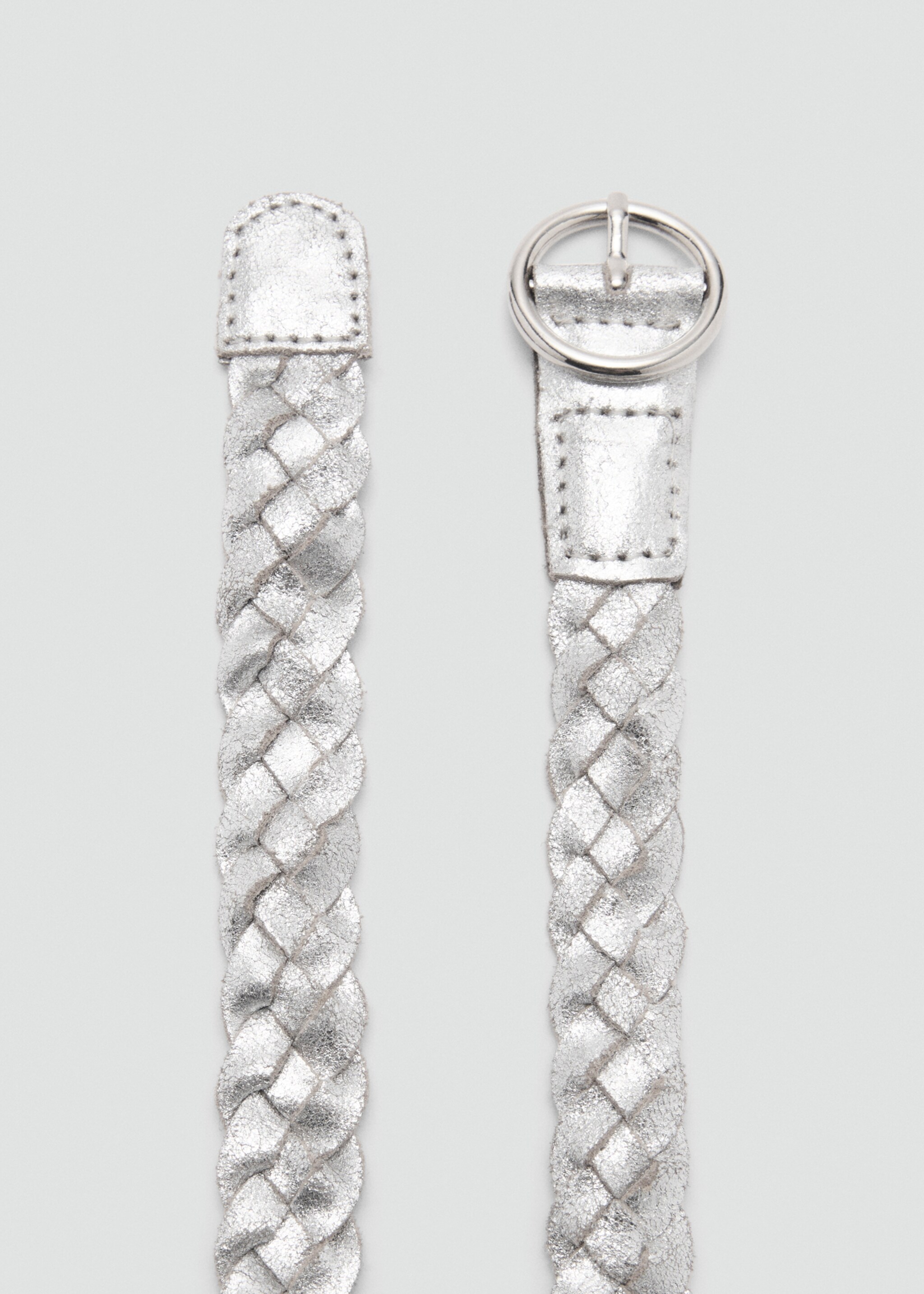 100 % kožni pleteni remen - Prikaz srednjeg dijela, Srebrna. Ref: 87071516-00.