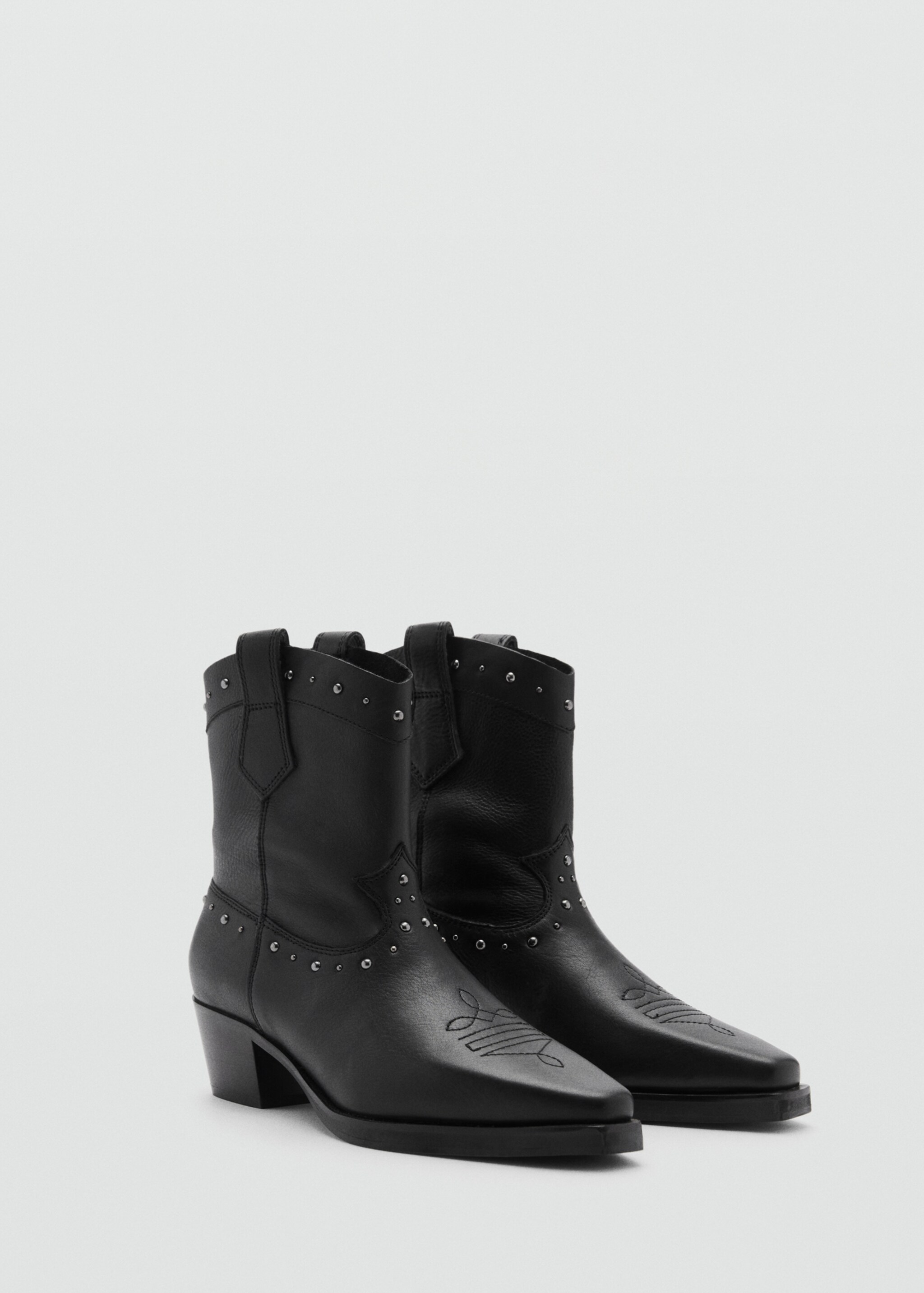 Cowboy-style leather ankle boots - Medium plane, Black. Ref: 87071517-00.