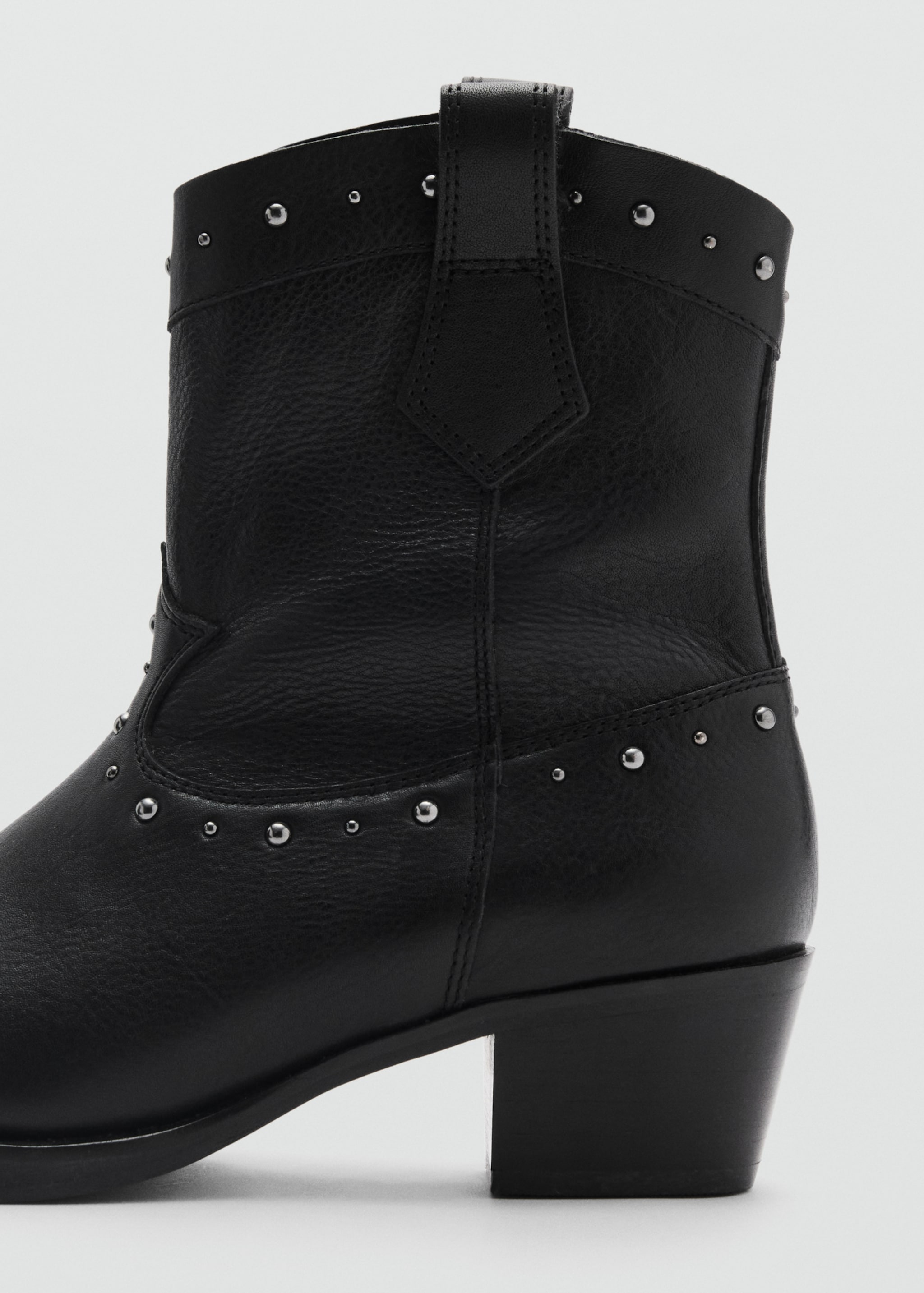 Cowboy-style leather ankle boots - Details of the article 2, Black. Ref: 87071517-00.