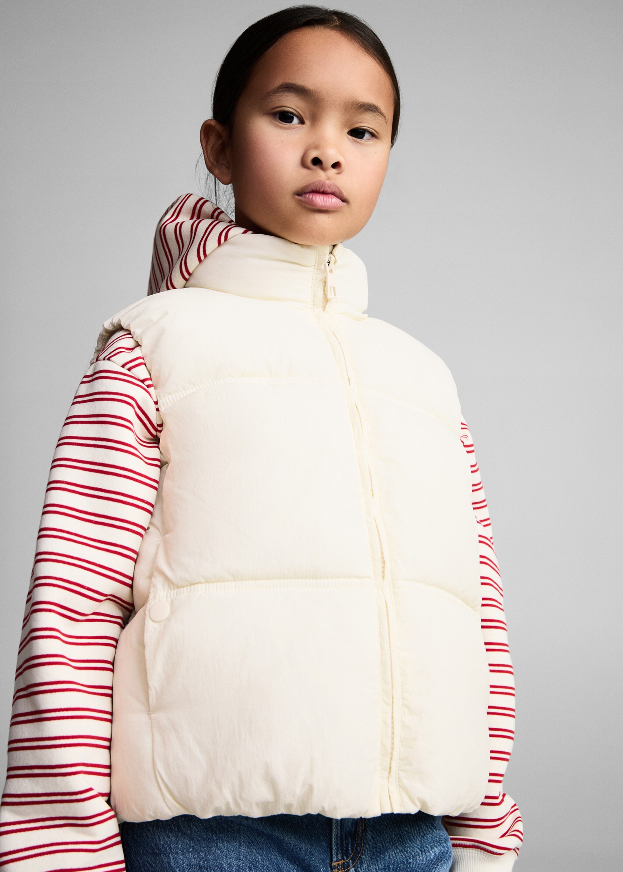 Quilted zipper gilet - Medium plane, Ecru. Ref: 87072535-00.