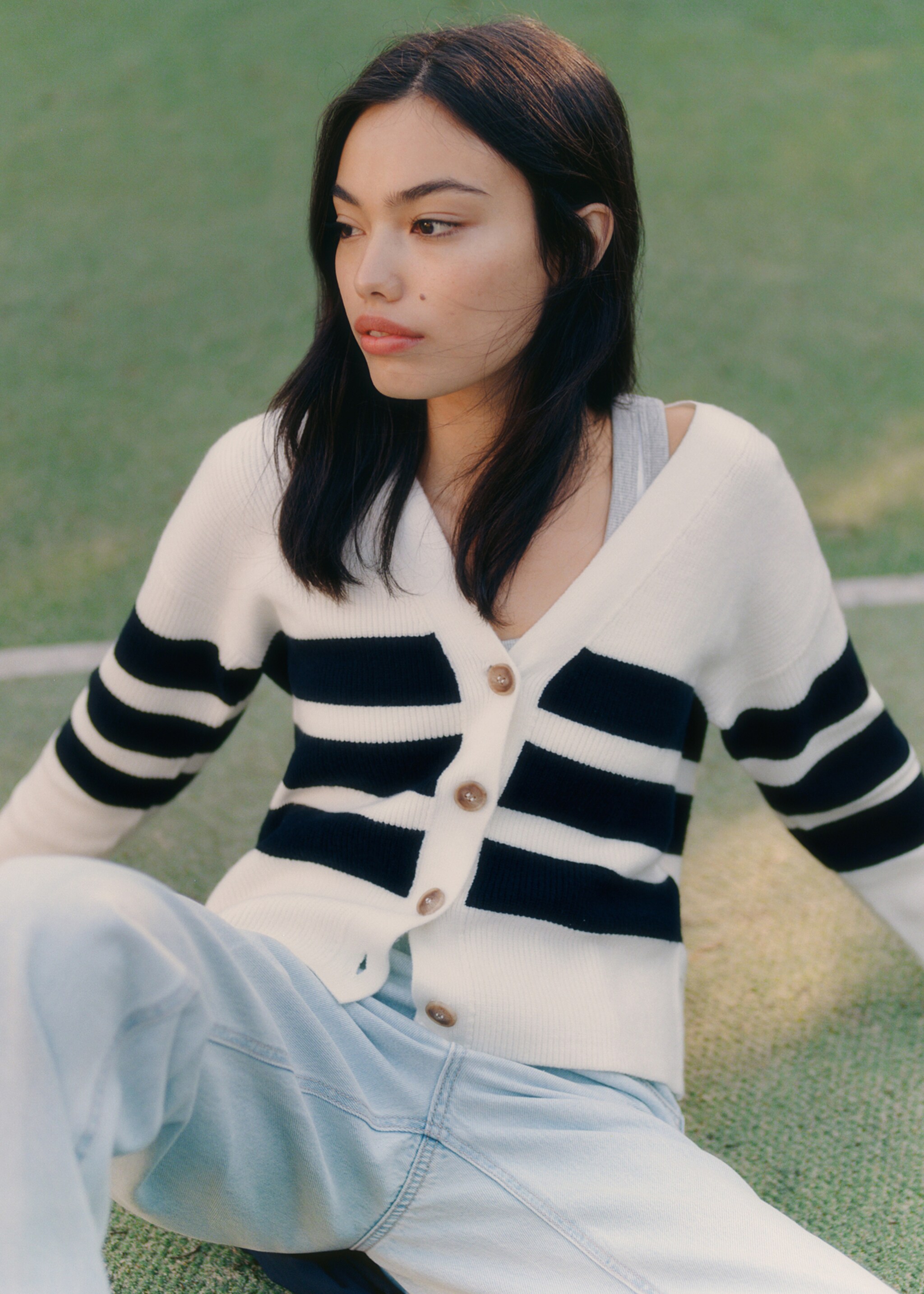 Stripped knit cardigan - Details of the article 5, Off White. Ref: 87072538-00.