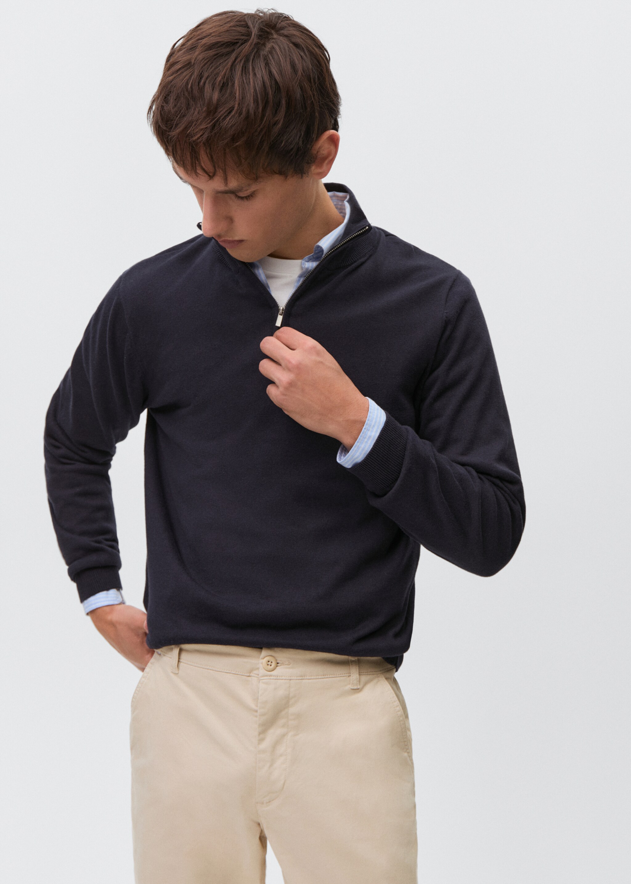 Pantalons xinesos cotó - Pla mig, Gris gel. Ref: 87072541-00.