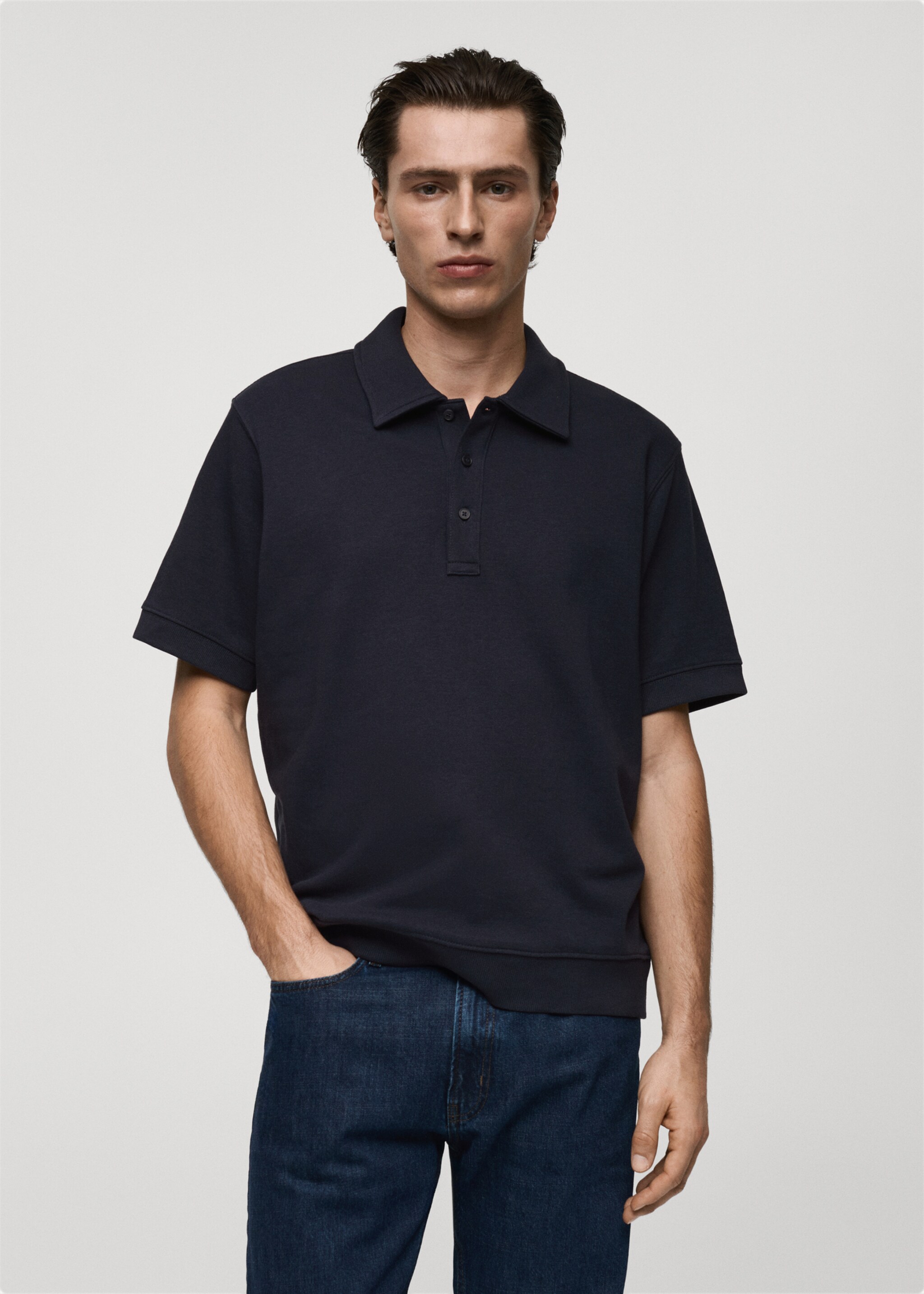 Regular-fit cotton polo shirt - Medium plane, Dark Navy. Ref: 87072890-00.