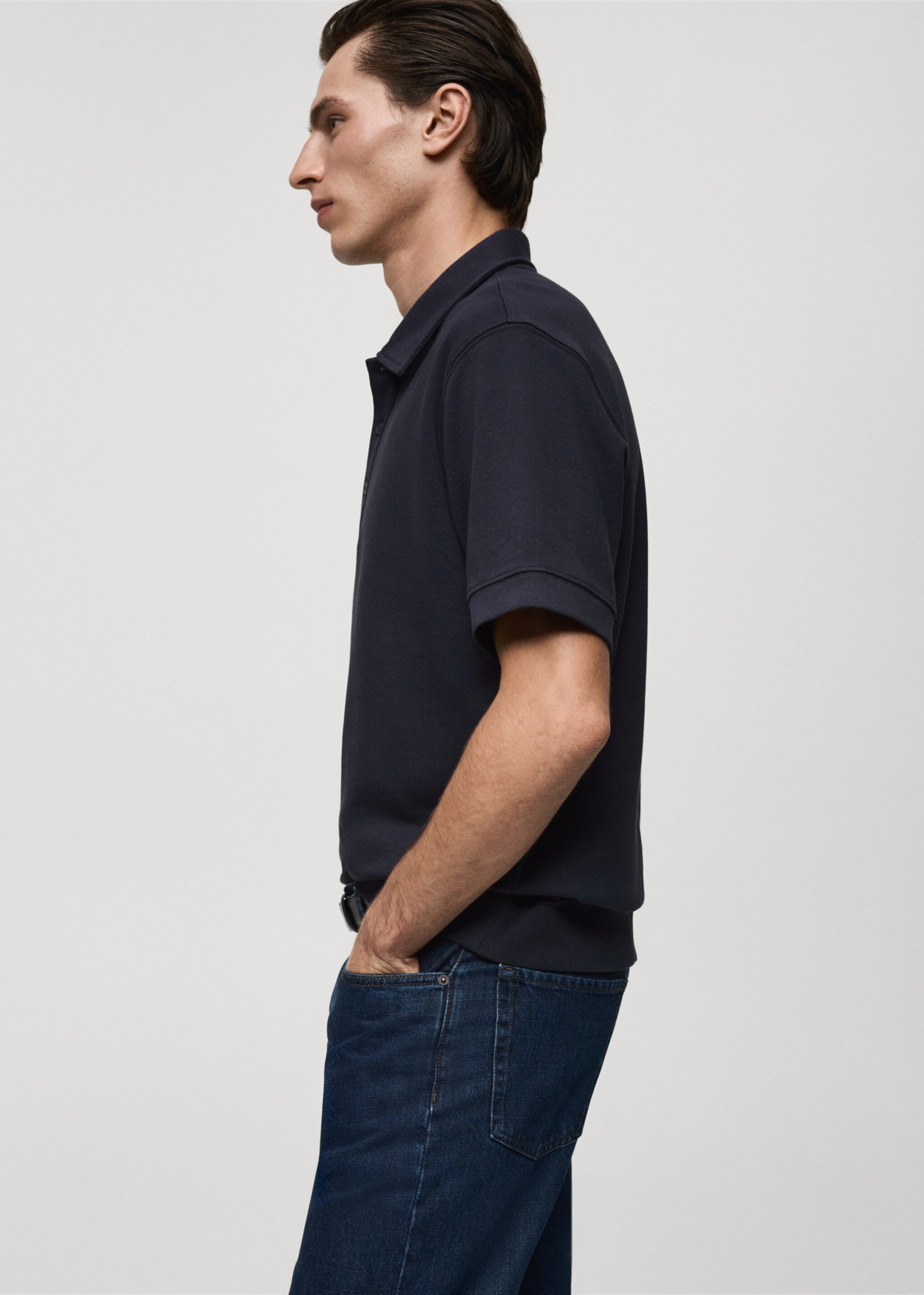 Regular-fit cotton polo shirt - Details of the article 2, Dark Navy. Ref: 87072890-00.