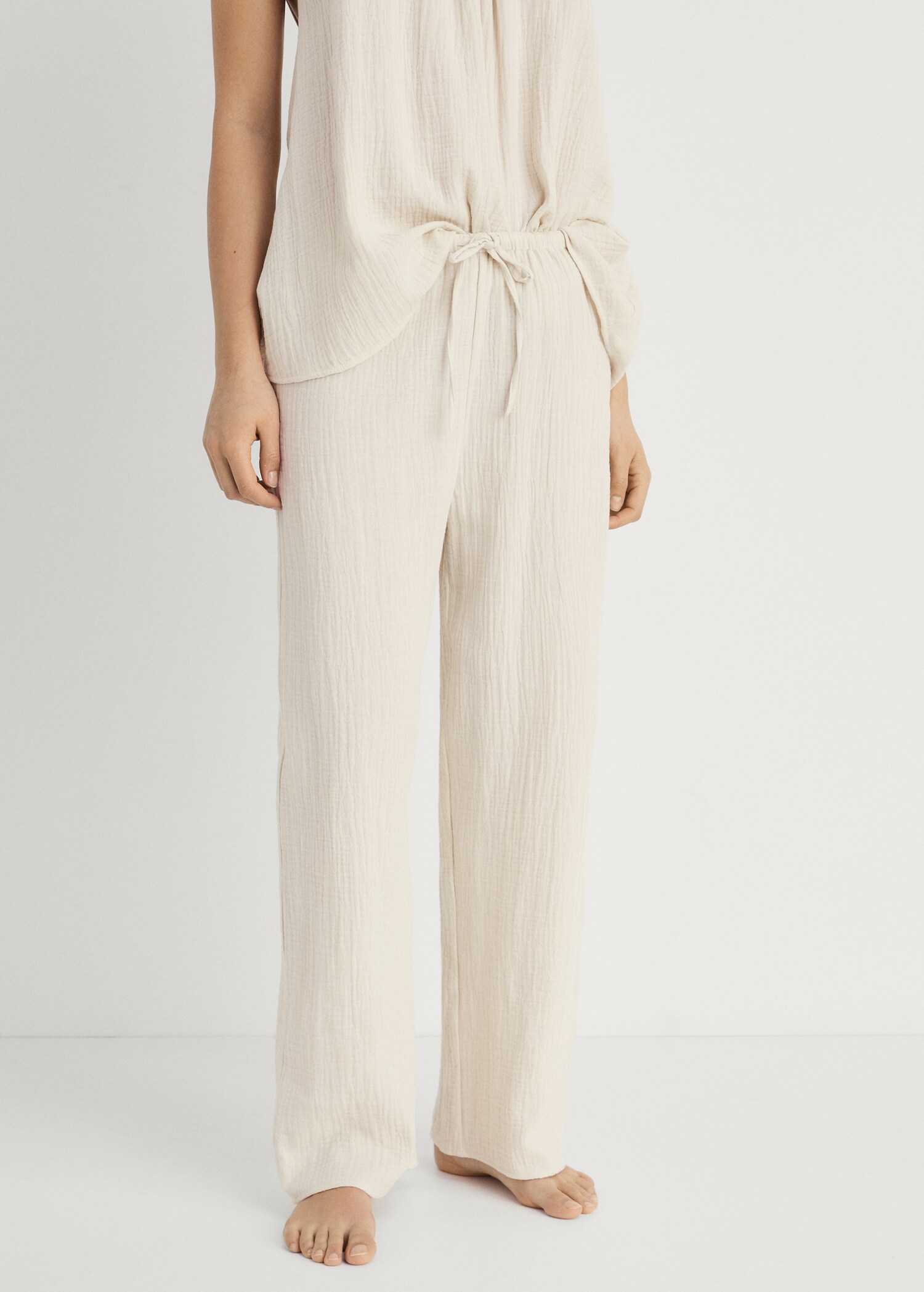 Μονόχρωμο βαμβακερό παντελόνι πιτζάμας - Μεσαίο πλάνο