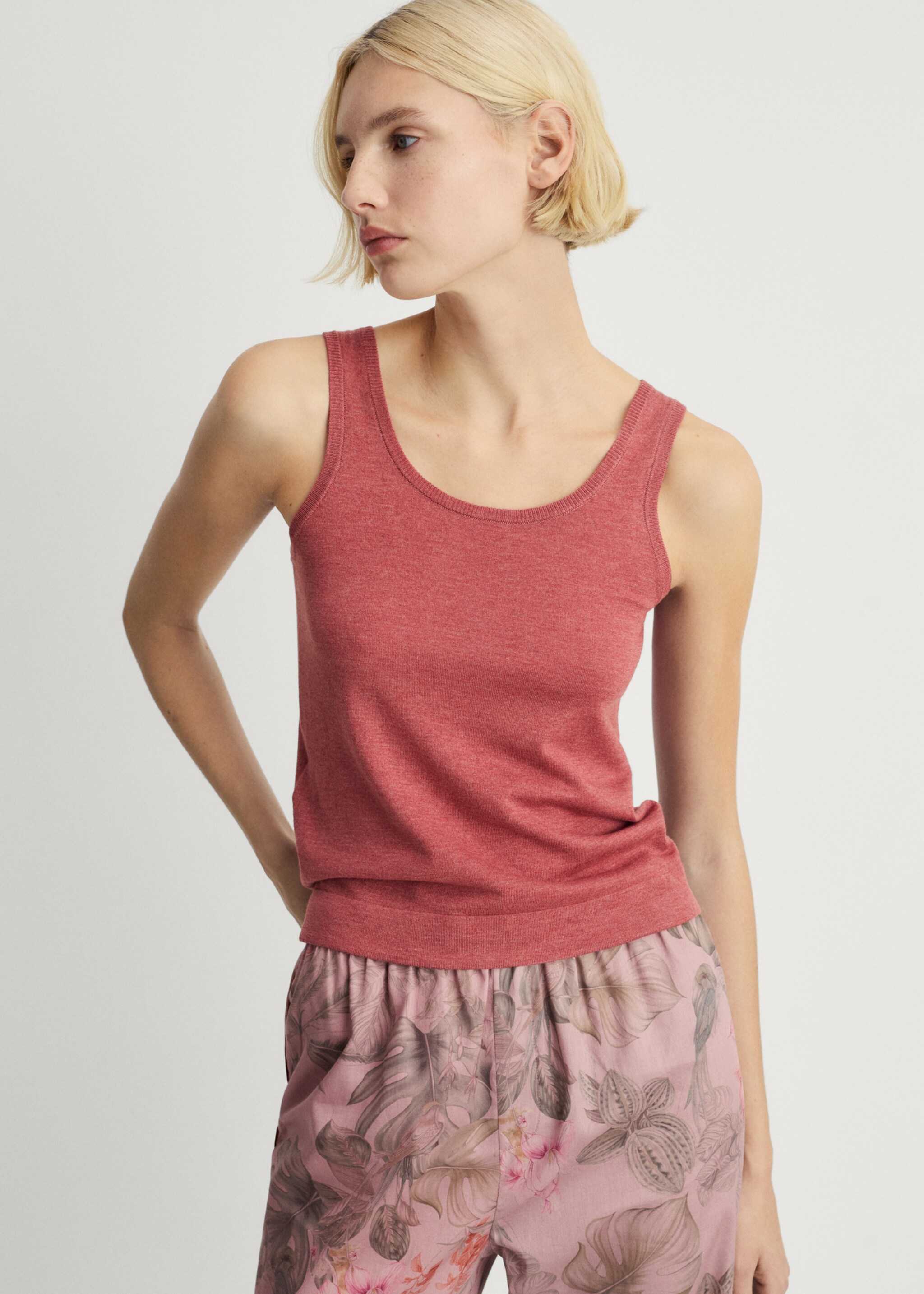 Ribbed knit tank top - Medium plane, Medium Pink. Ref: 87072892-00.