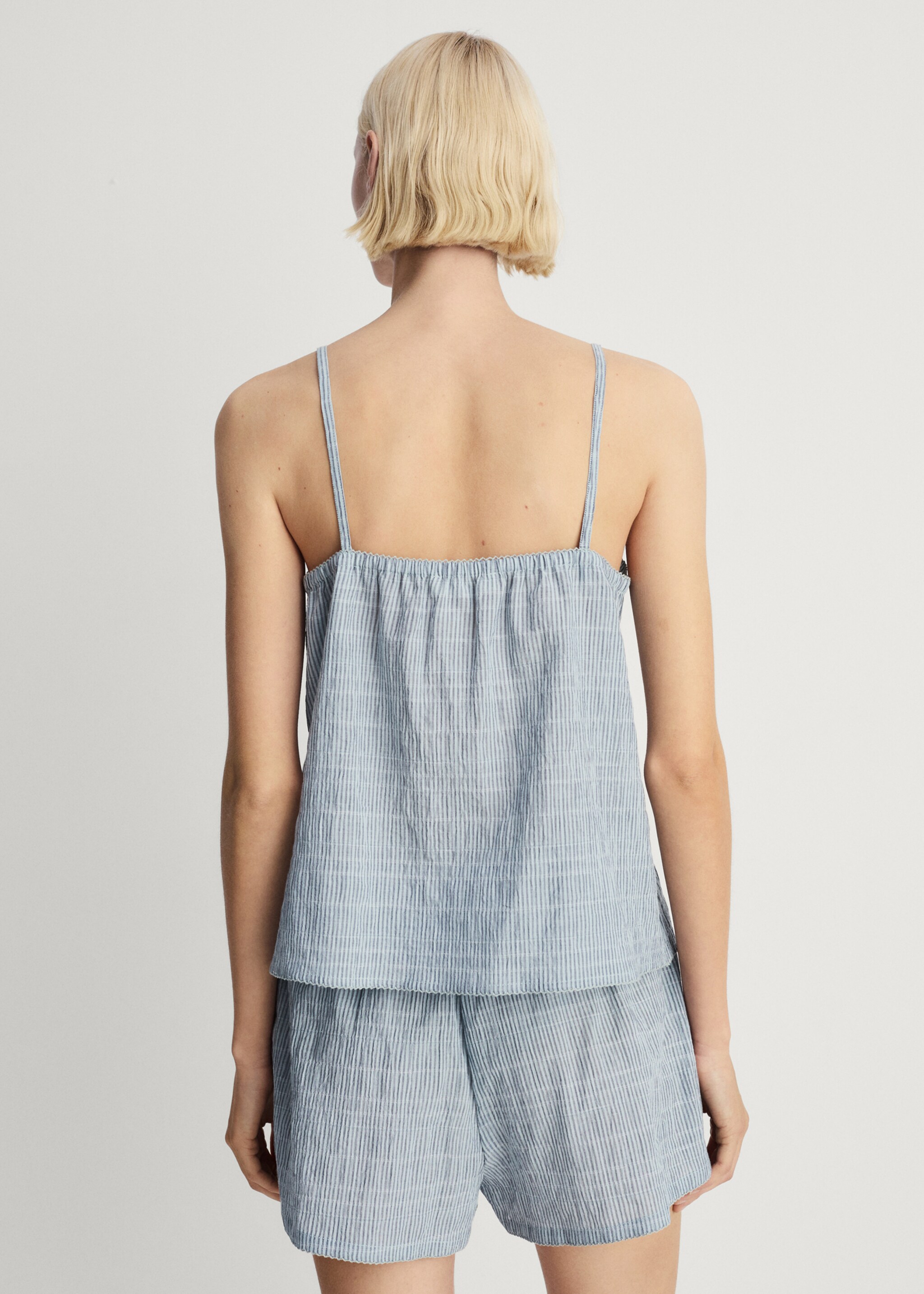 Two-piece cotton woven stripe seersucker pyjamas - Reverse of the article, Mint Green. Ref: 87072899-00.