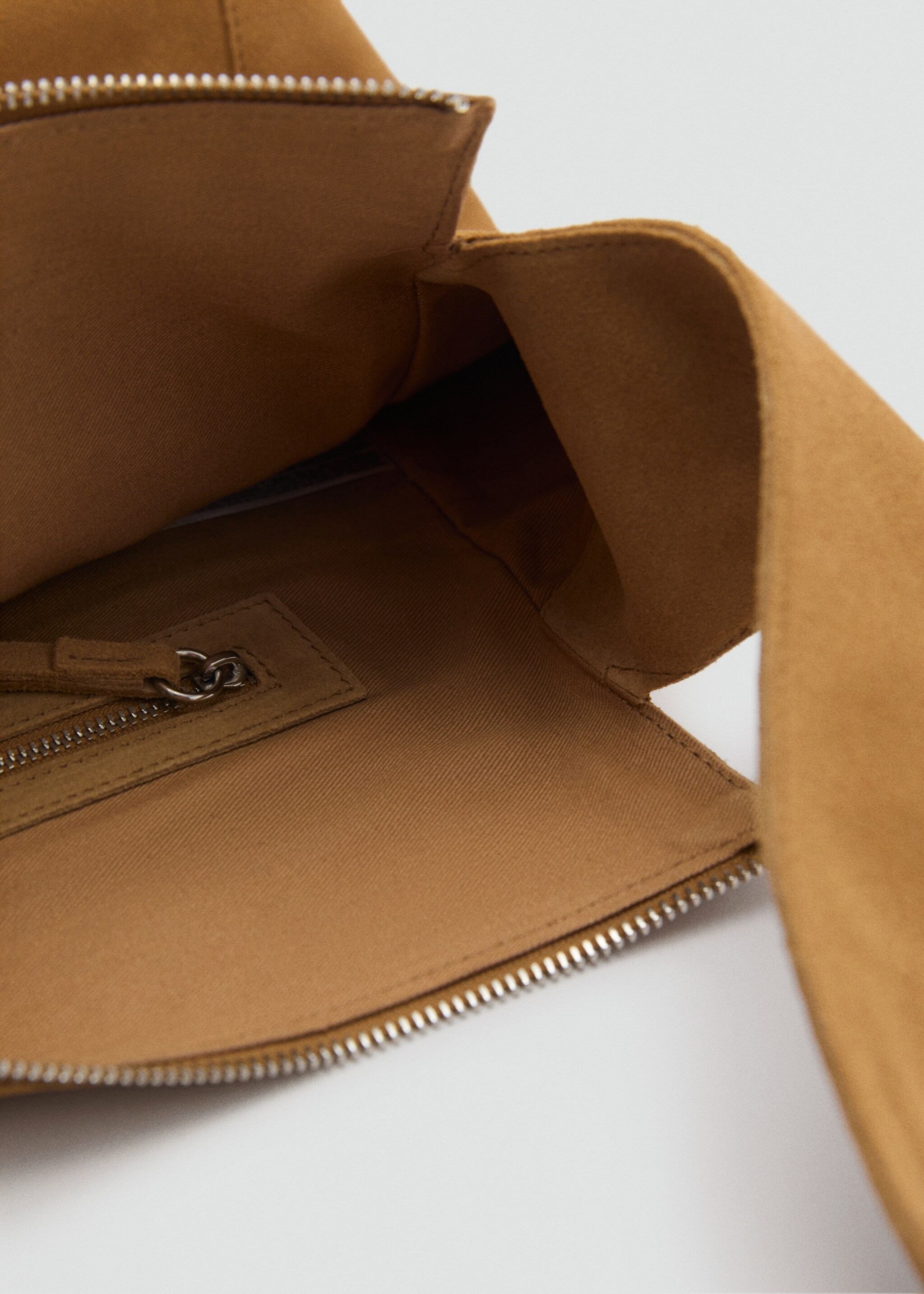 Suede shopper bag - Details of the article 3, Medium Brown. Ref: 87072911-00.