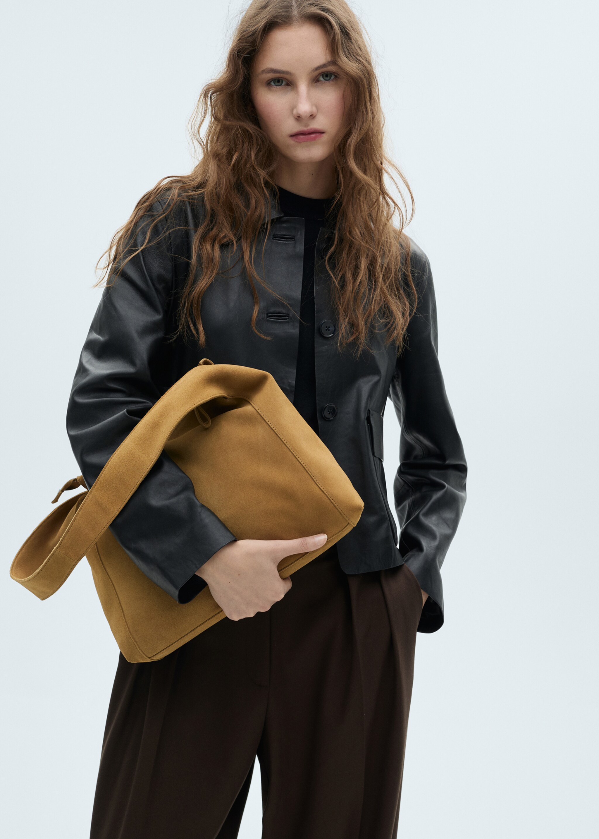 Suede shopper bag - Details of the article 9, Medium Brown. Ref: 87072911-00.