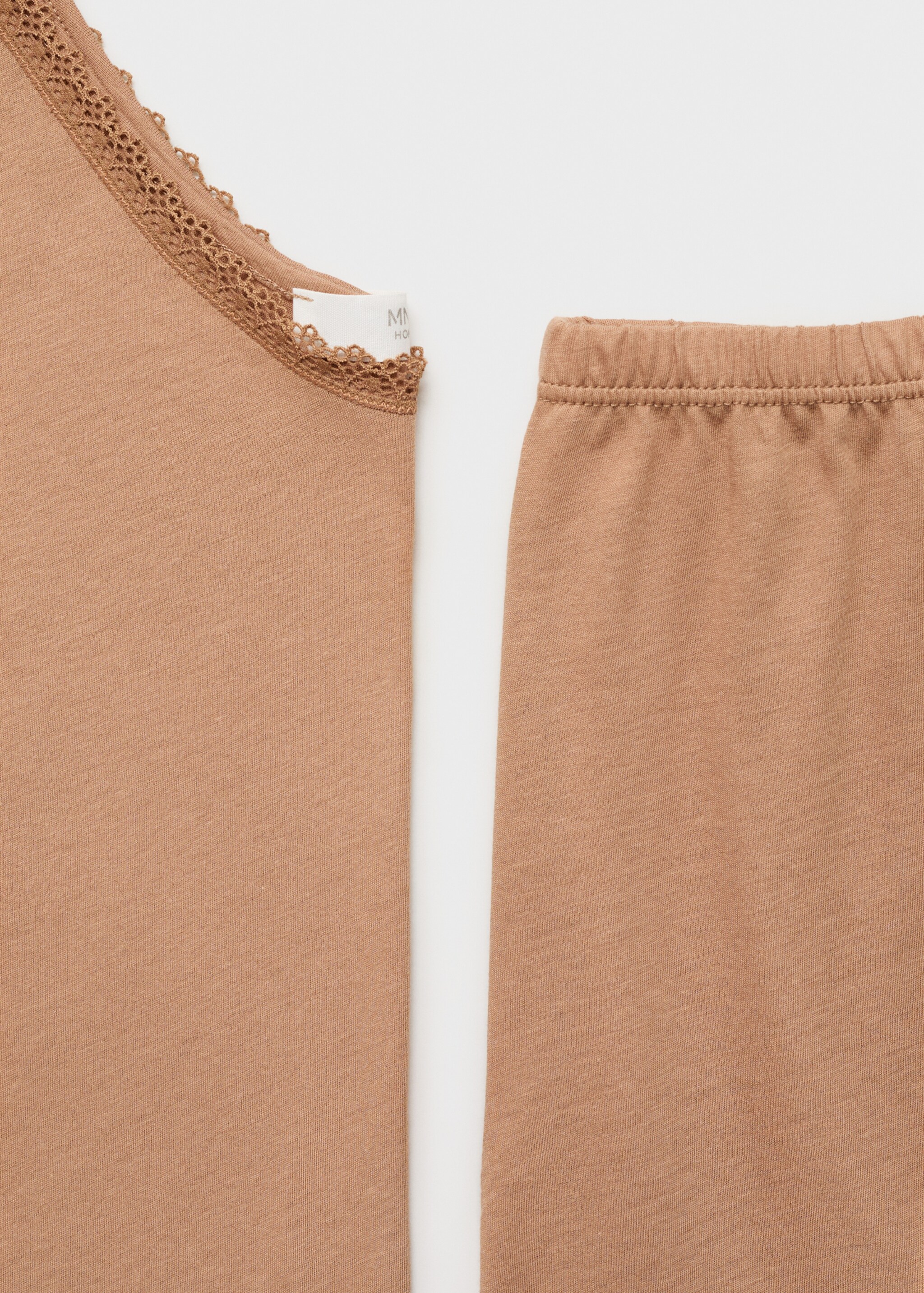 Short de pyjama coton dentelle rapporté contrasté - Détail de l'article 0, Marron moyen. Ref: 87072938-00.