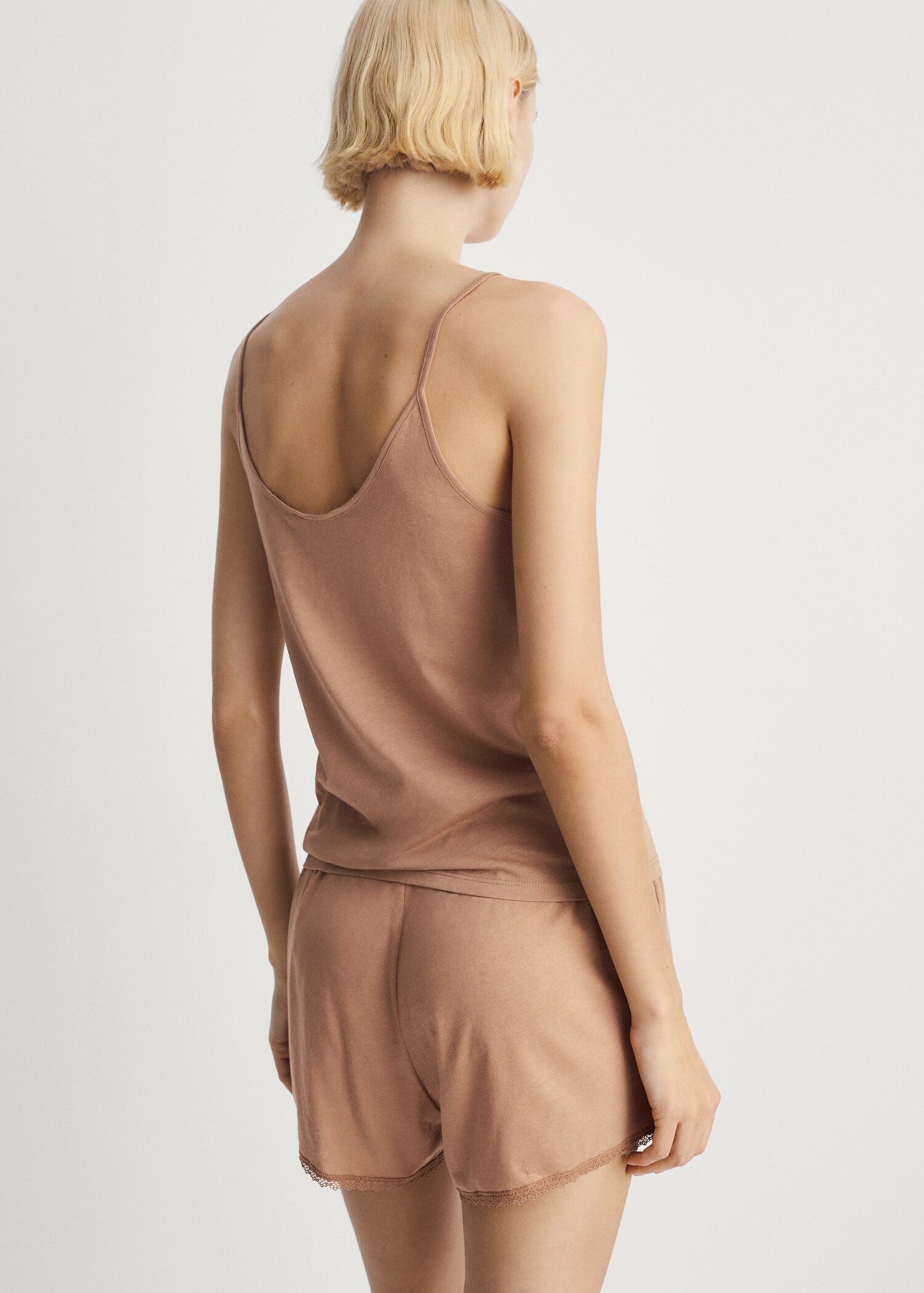 Short de pyjama coton dentelle rapporté contrasté - Verso de l’article