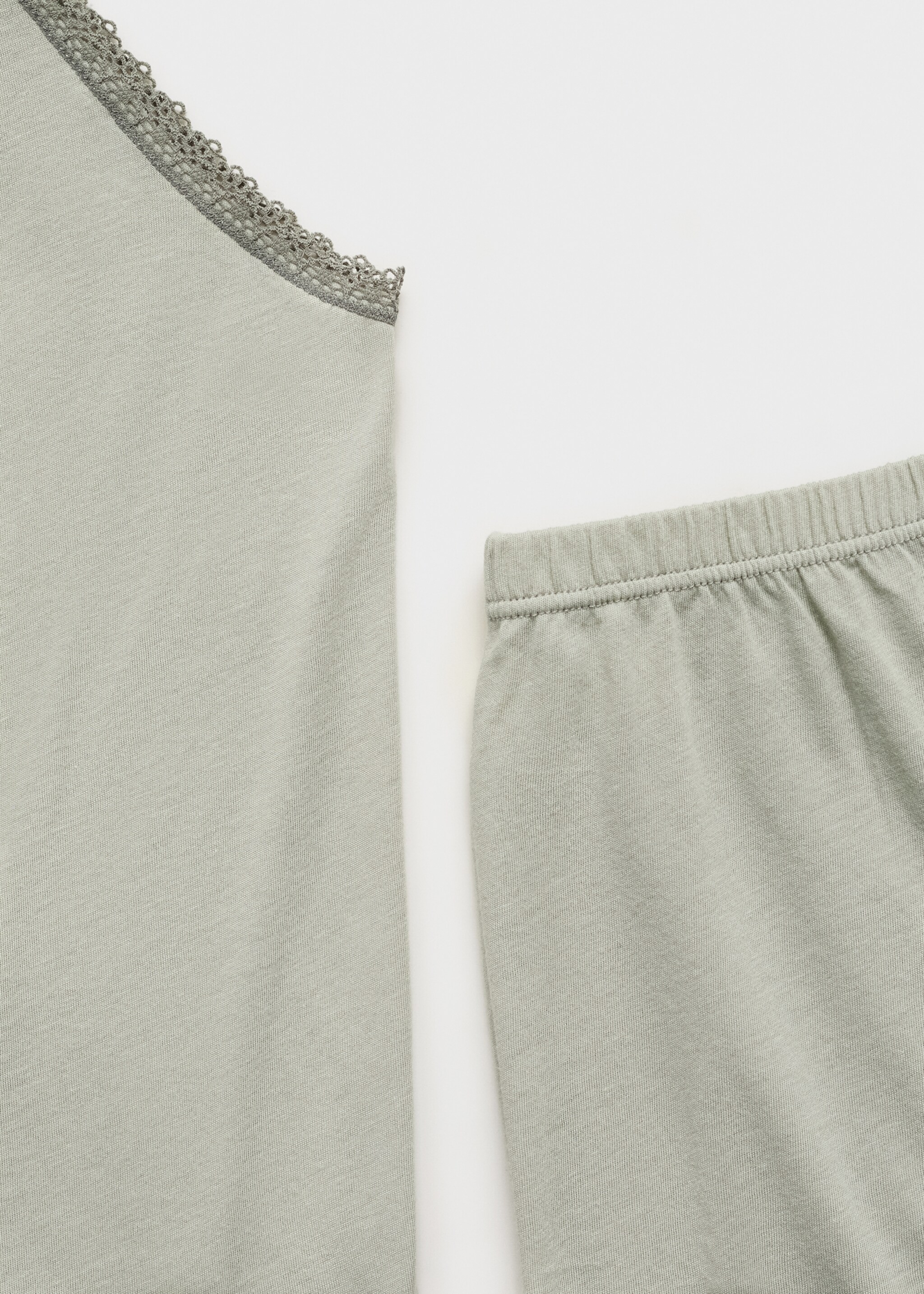 Short de pyjama coton dentelle rapporté contrasté - Détail de l'article 0, Vert d´eau. Ref: 87072938-00.