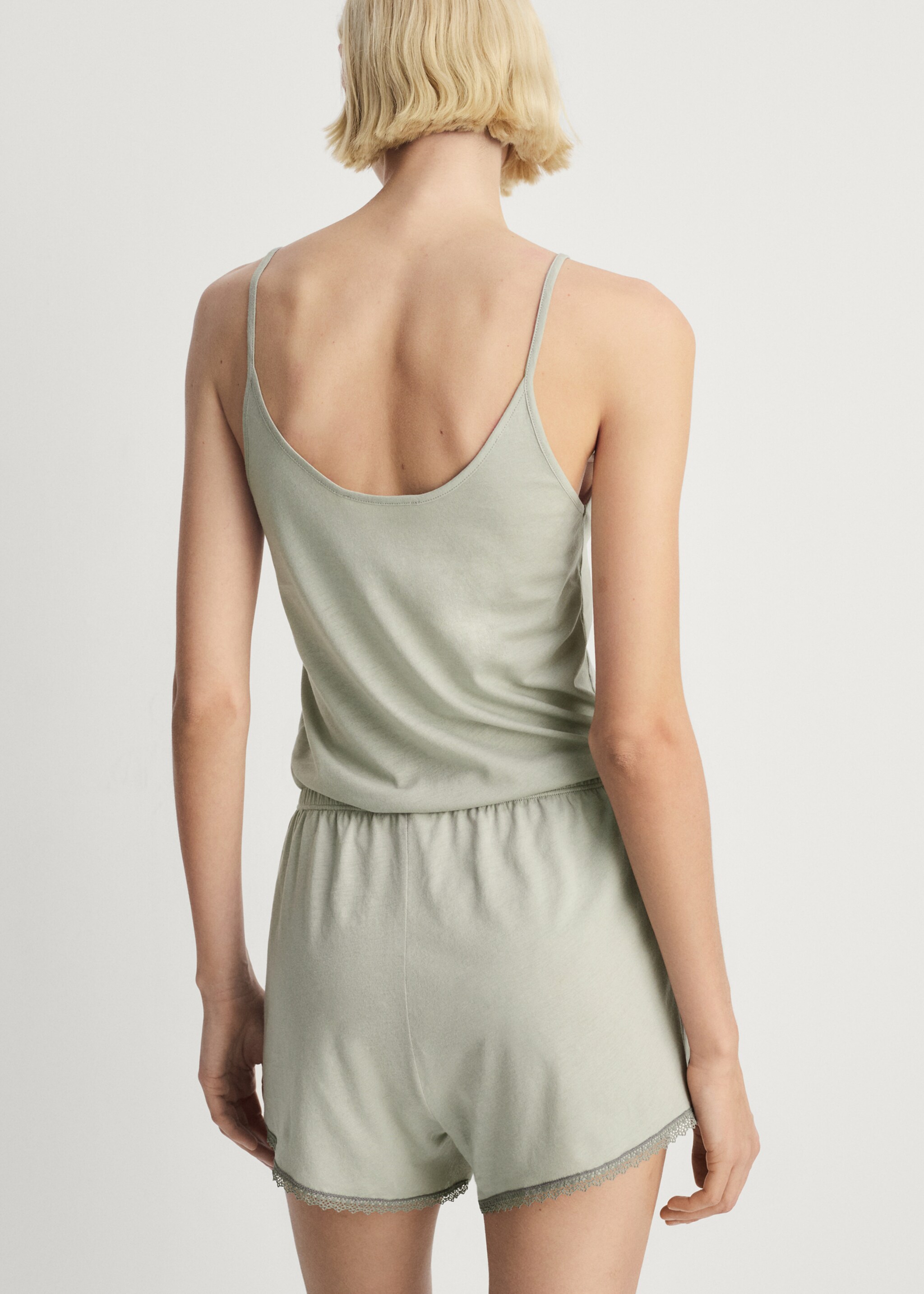 Short de pyjama coton dentelle rapporté contrasté - Verso de l’article, Vert d´eau. Ref: 87072938-00.