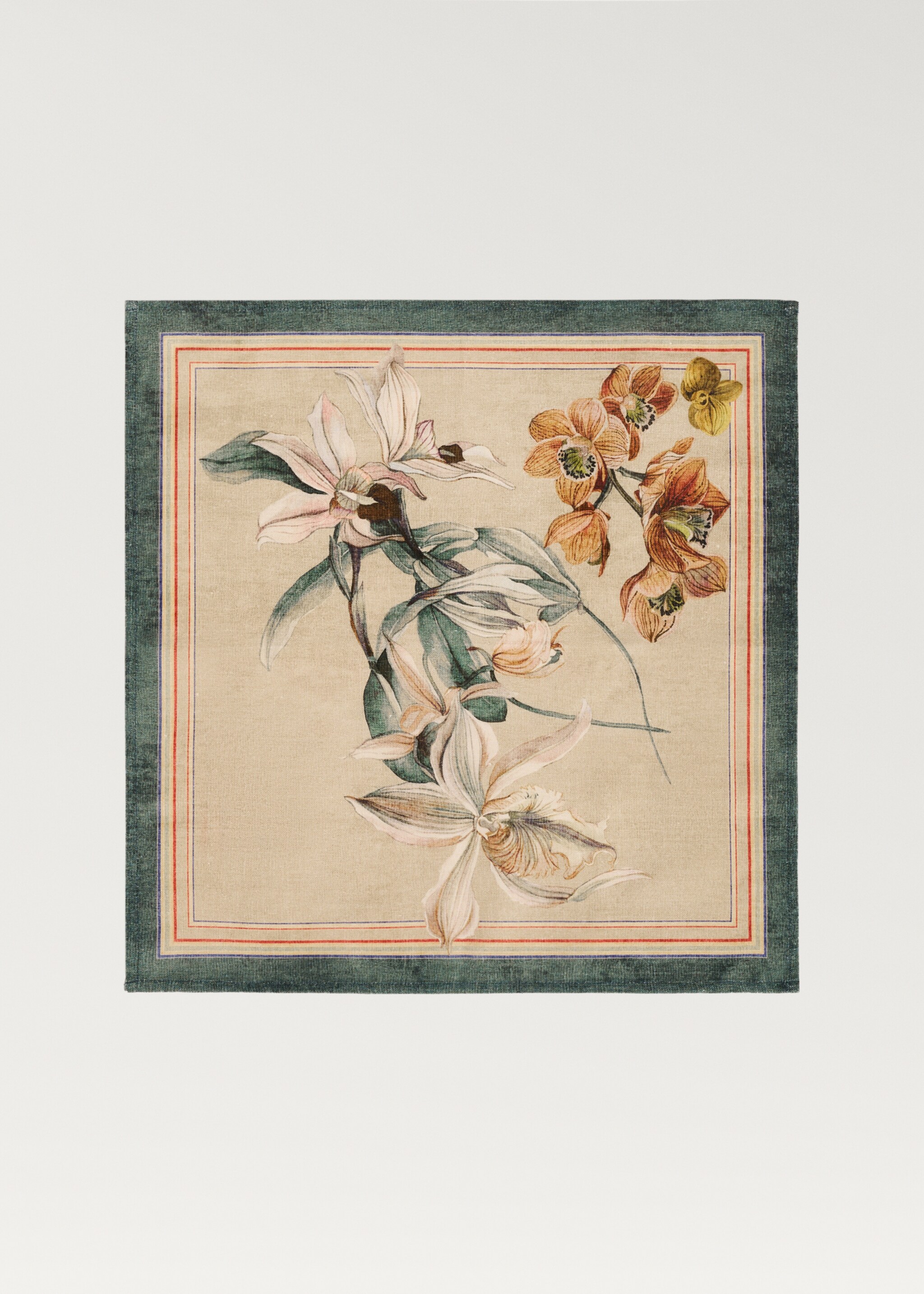 Cotton linen floral-print napkins - Details of the article 1, Sand. Ref: 87072966-00.