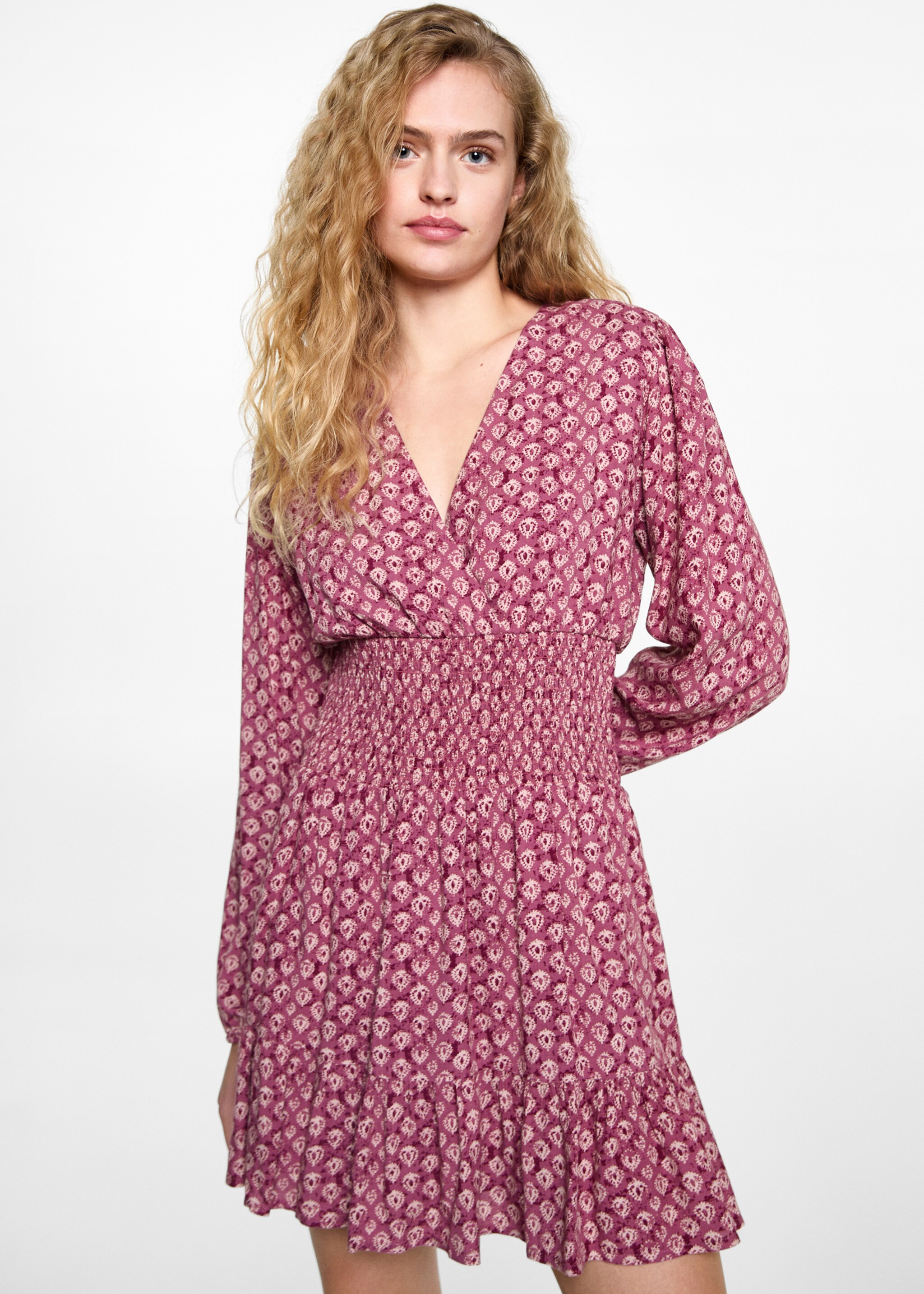 Printed short dress - Medium plane, Maroon. Ref: 87073278-00.