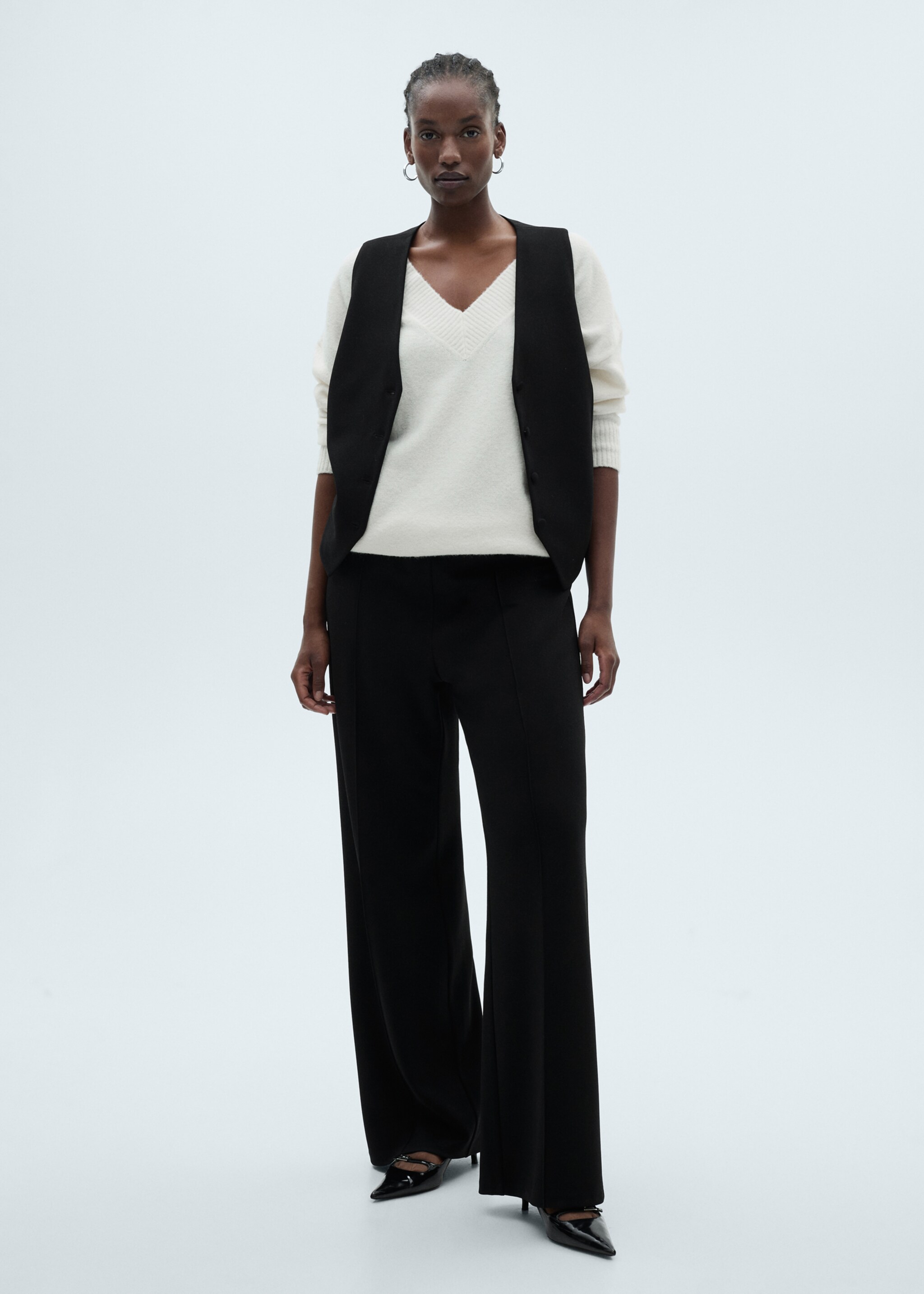 Straight knitted trousers - Details of the article 3, Black. Ref: 87073279-00.