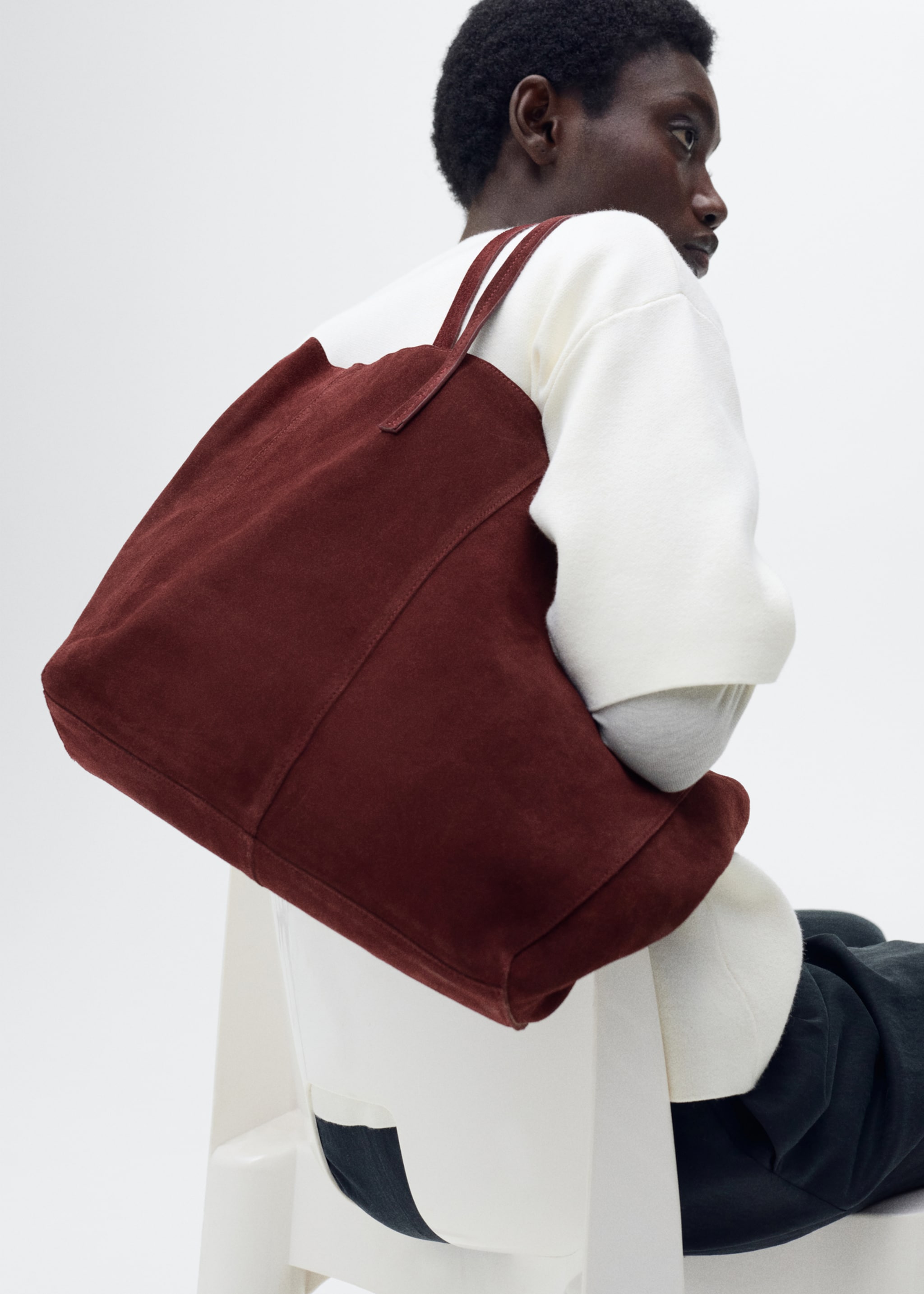Suede shopper bag - Details of the article 9, Burgundy. Ref: 87073281-00.
