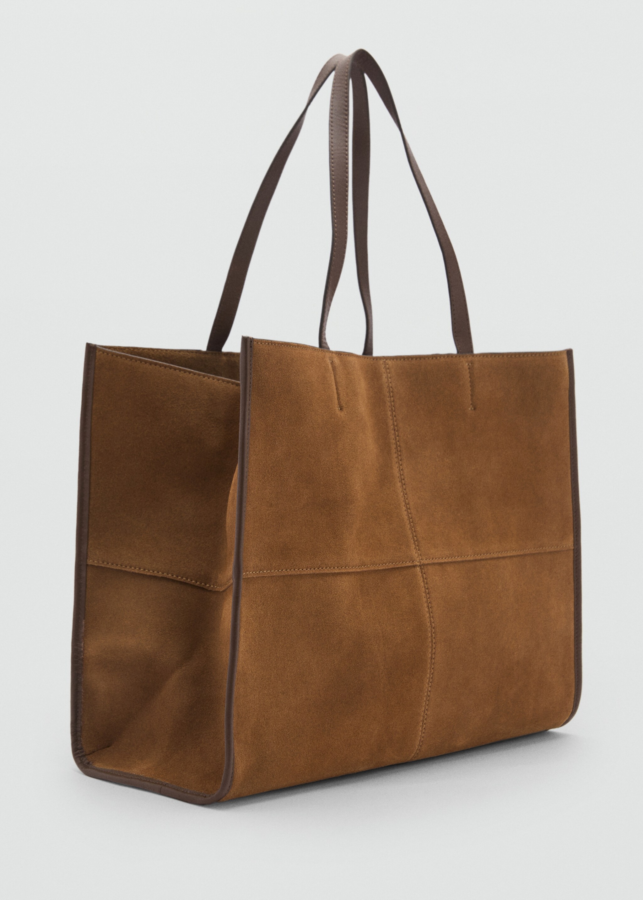 Leather shopper bag with stitching - Medium plane, Tobacco Brown. Ref: 87073282-00.