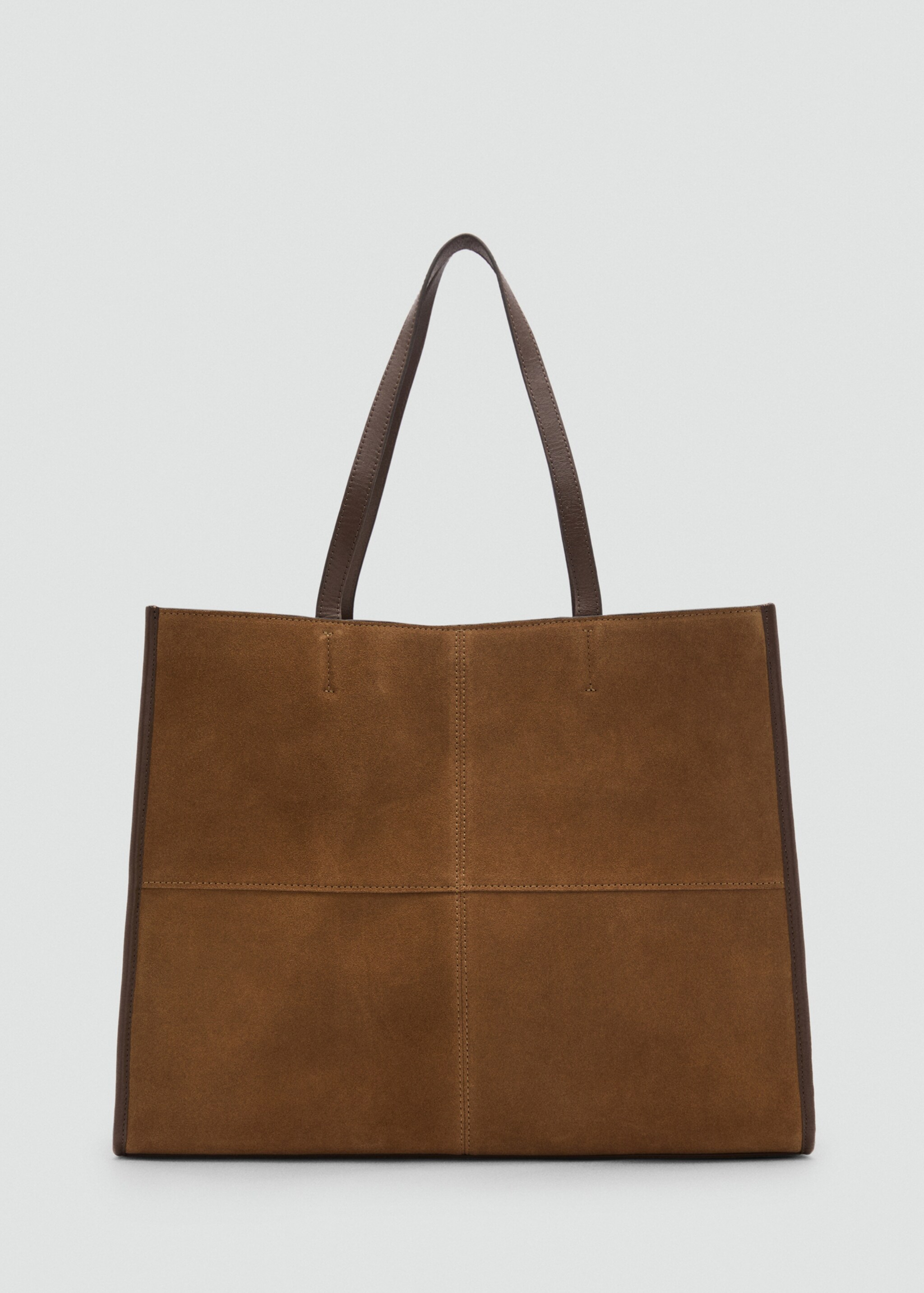 Leather shopper bag with stitching - Article without model, Tobacco Brown. Ref: 87073282-00.