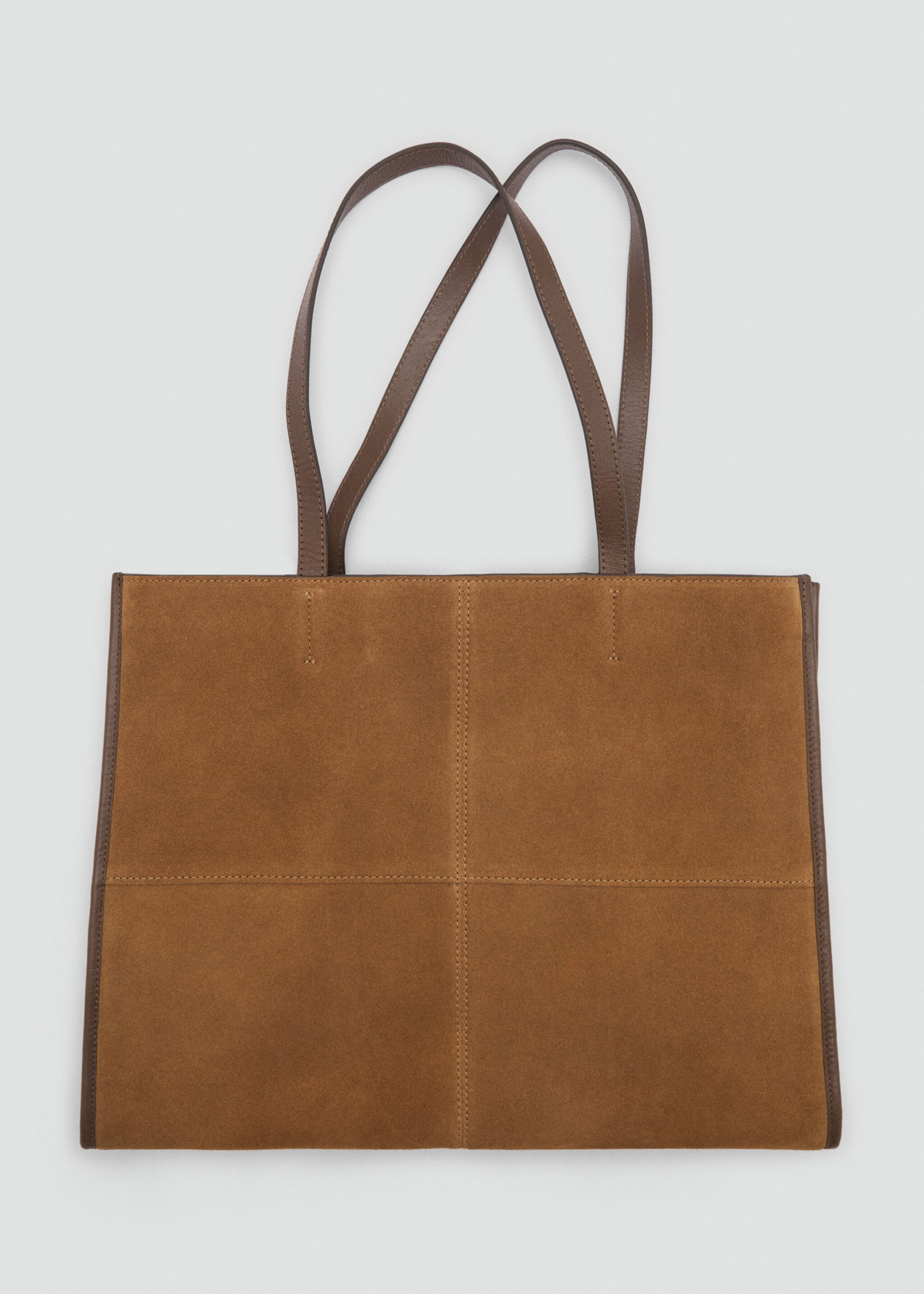 Leather shopper bag with stitching - Details of the article 4, Tobacco Brown. Ref: 87073282-00.