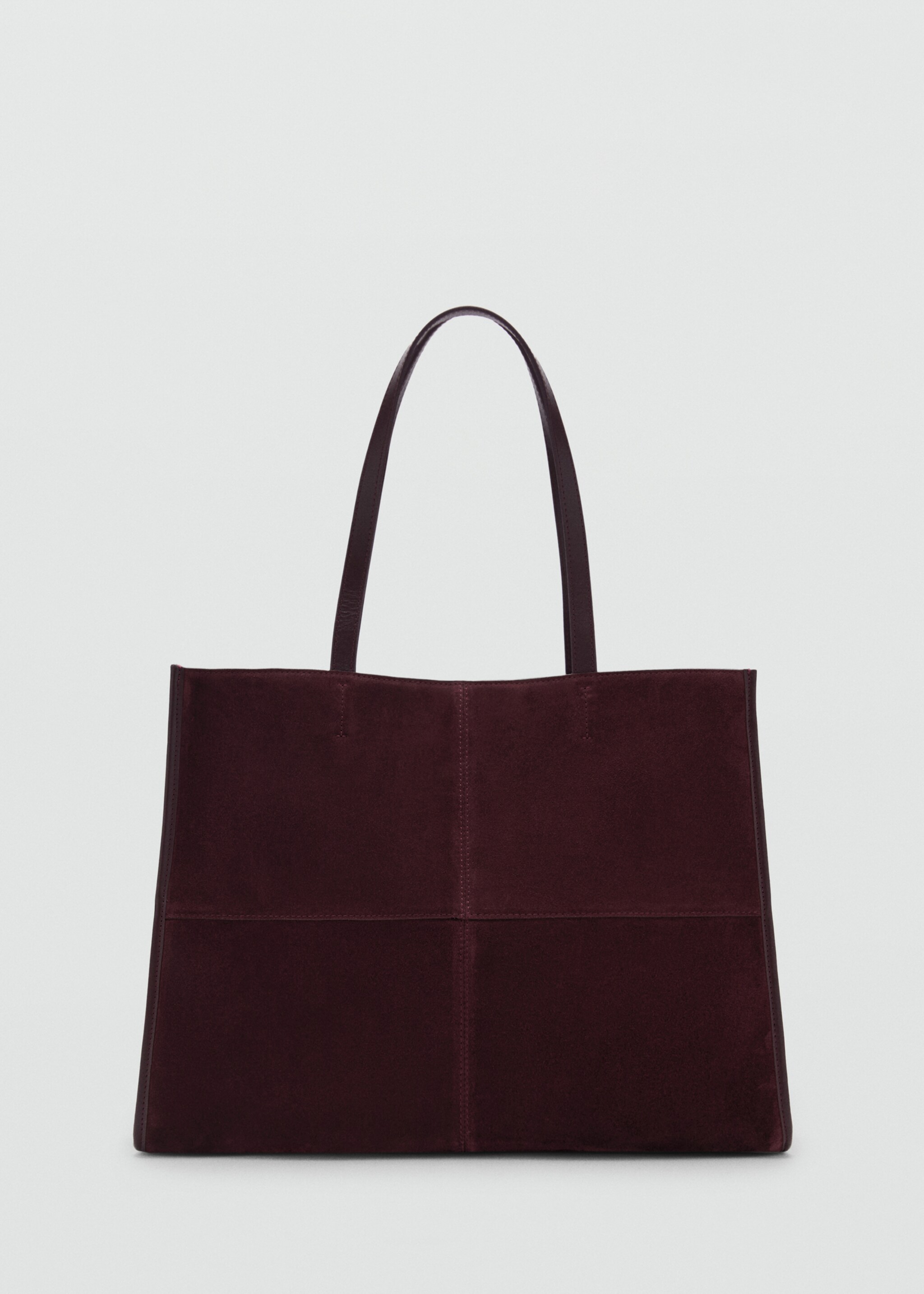 Leather shopper bag with stitching - Article without model, Burgundy. Ref: 87073282-00.